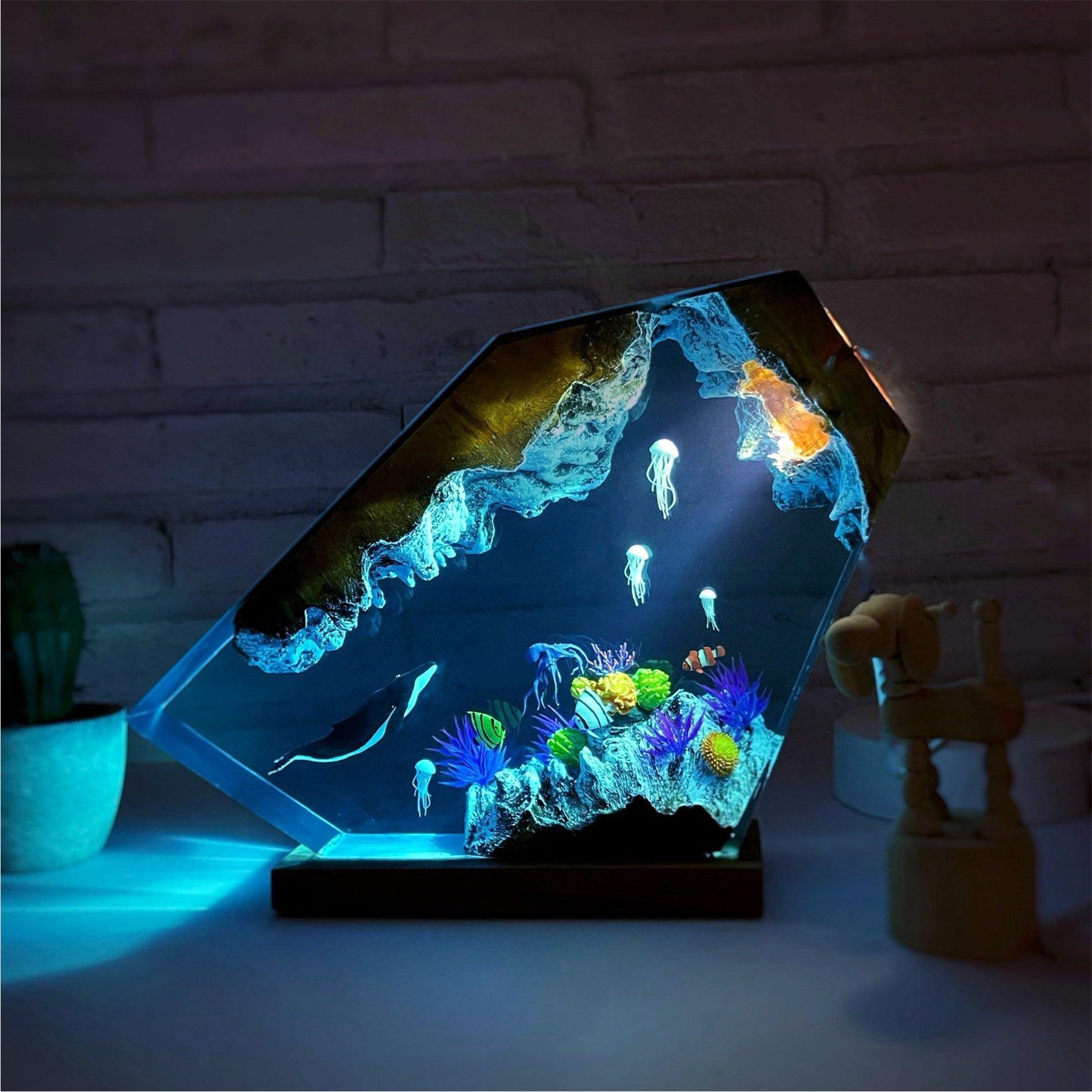 Humpback Whale and Jellyfish Ocean Resin Night Light