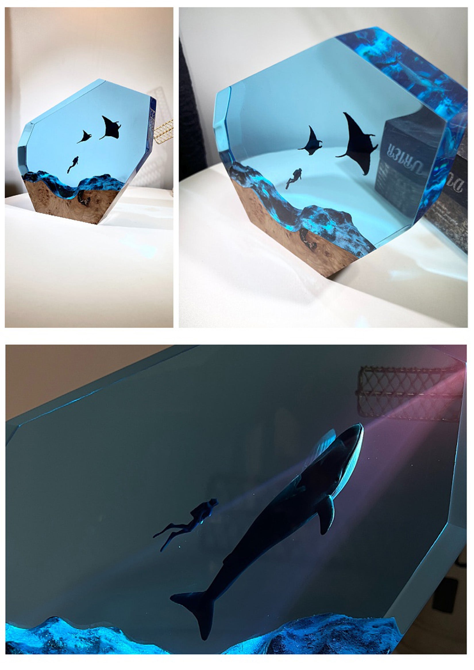 Resin Ocean Lamp Diver Whale Figure