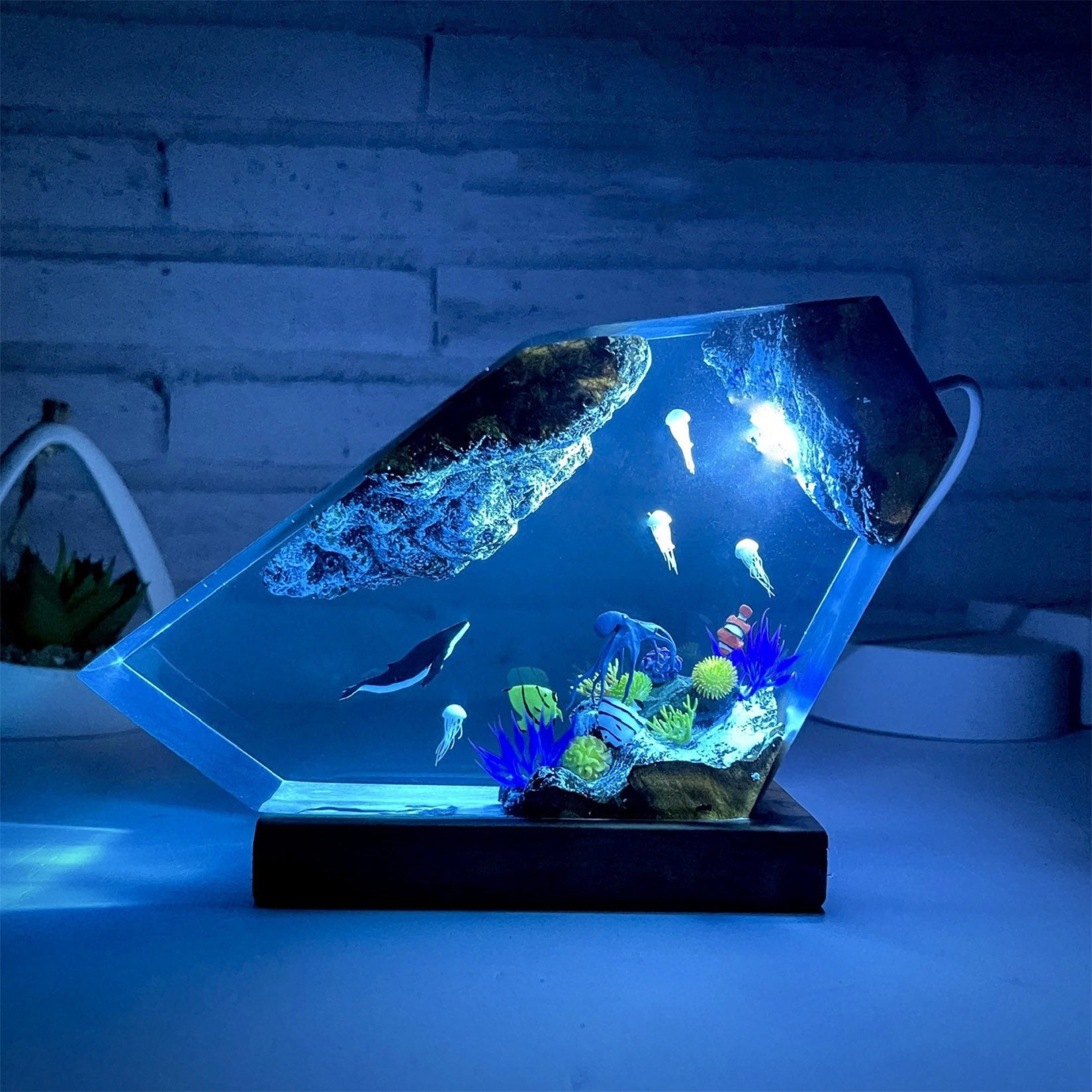 Humpback Whale and Jellyfish Ocean Resin Night Light