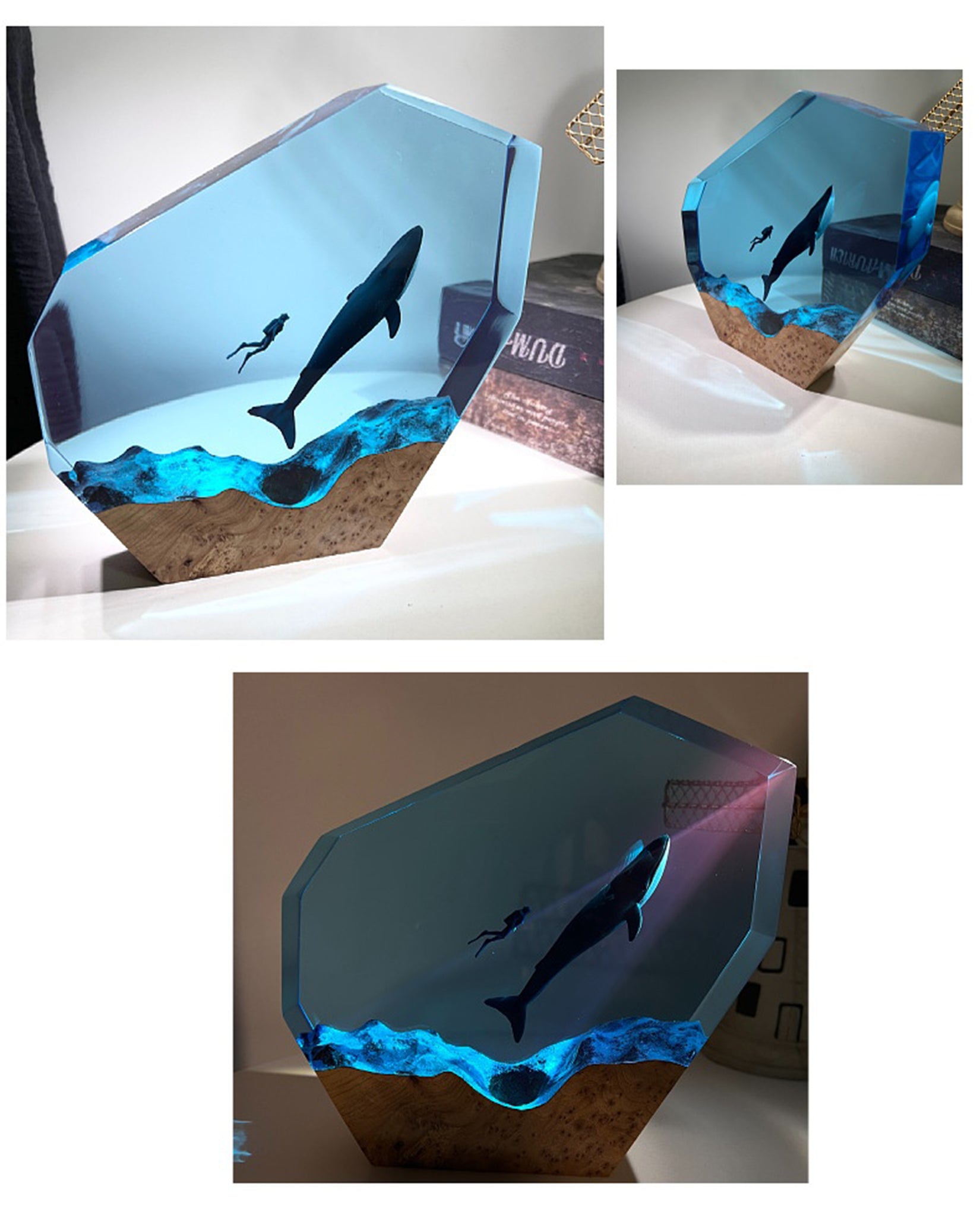 Resin Ocean Lamp Diver Whale Figure