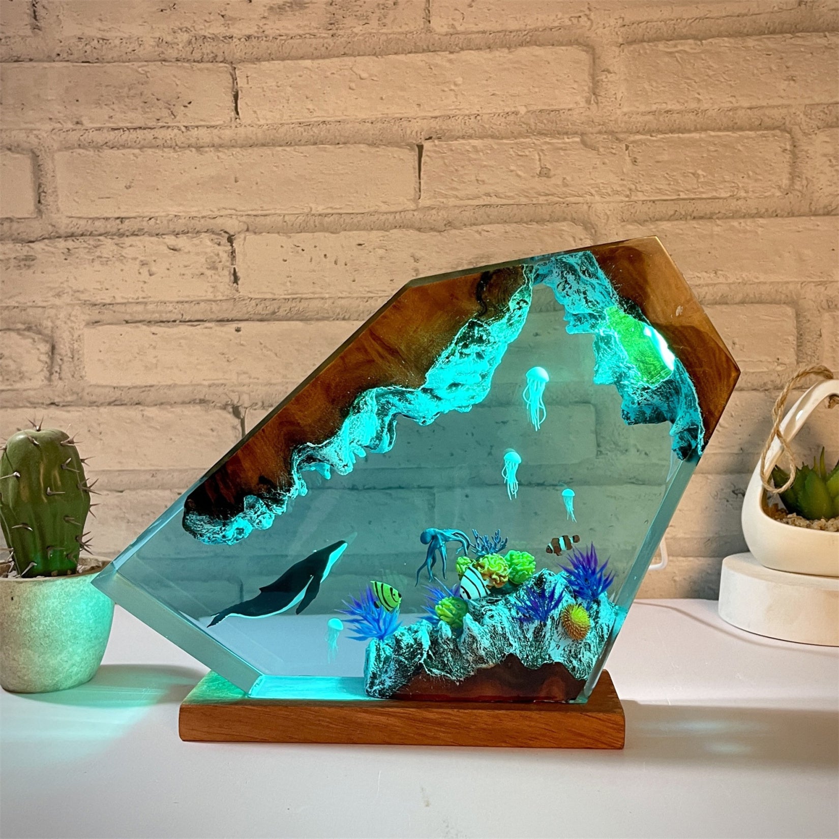 Humpback Whale and Jellyfish Ocean Resin Night Light