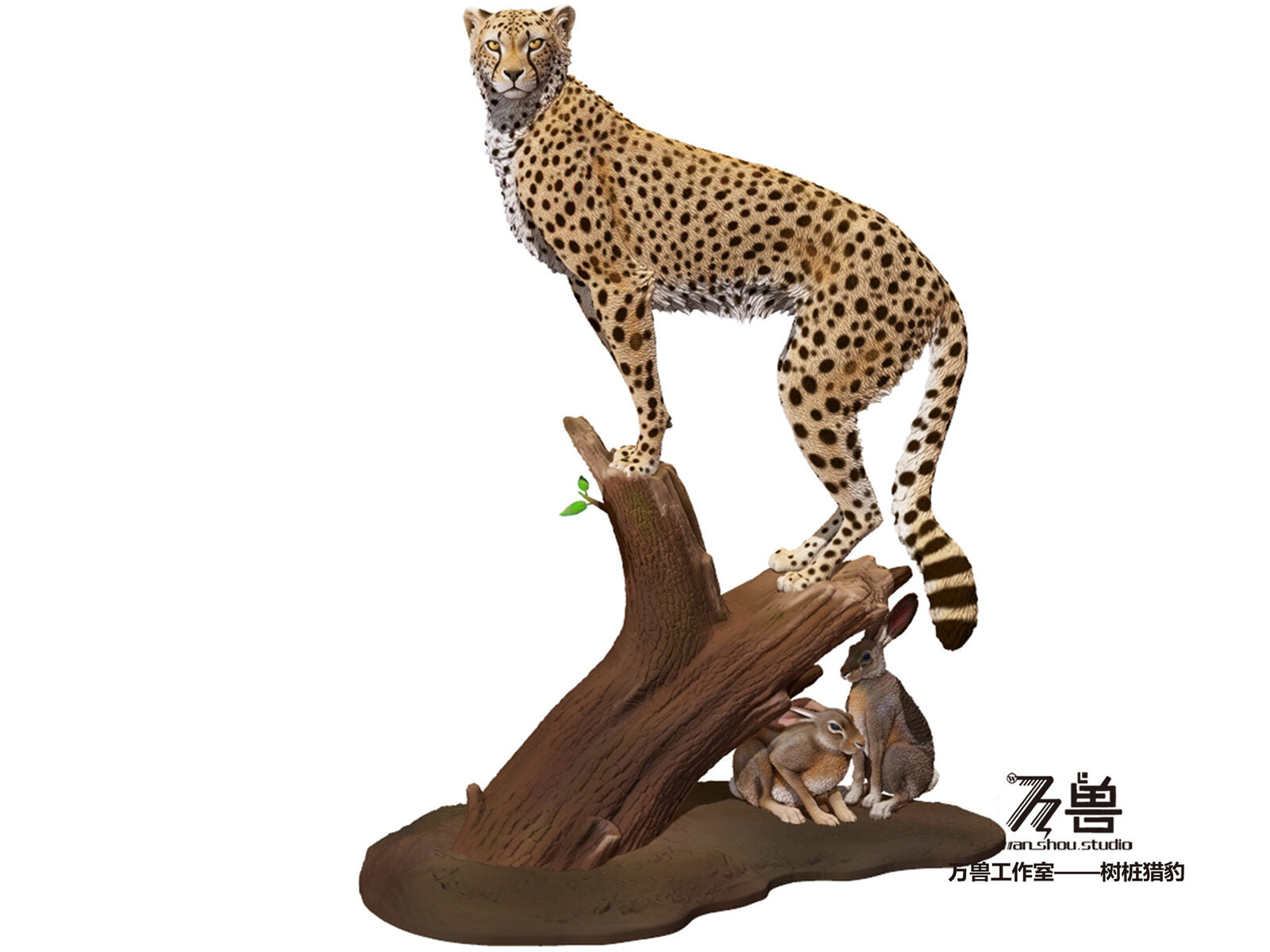 WANSHOU Hunting Leopard Scene Statue