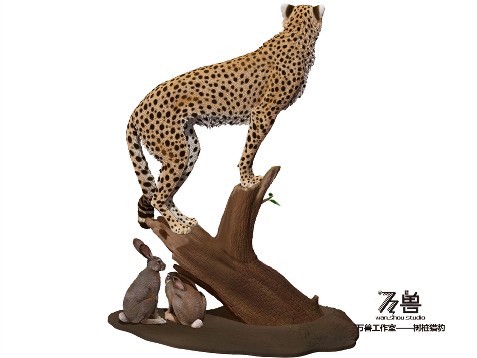 WANSHOU Hunting Leopard Scene Statue