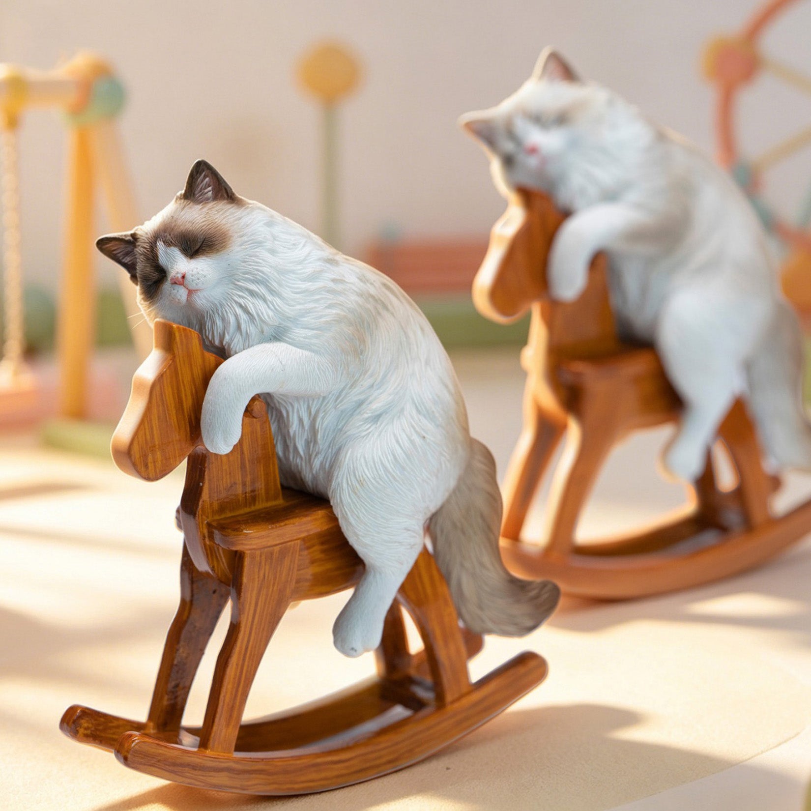 JXK Studio Wooden Horse Ragdoll Cat Figurine