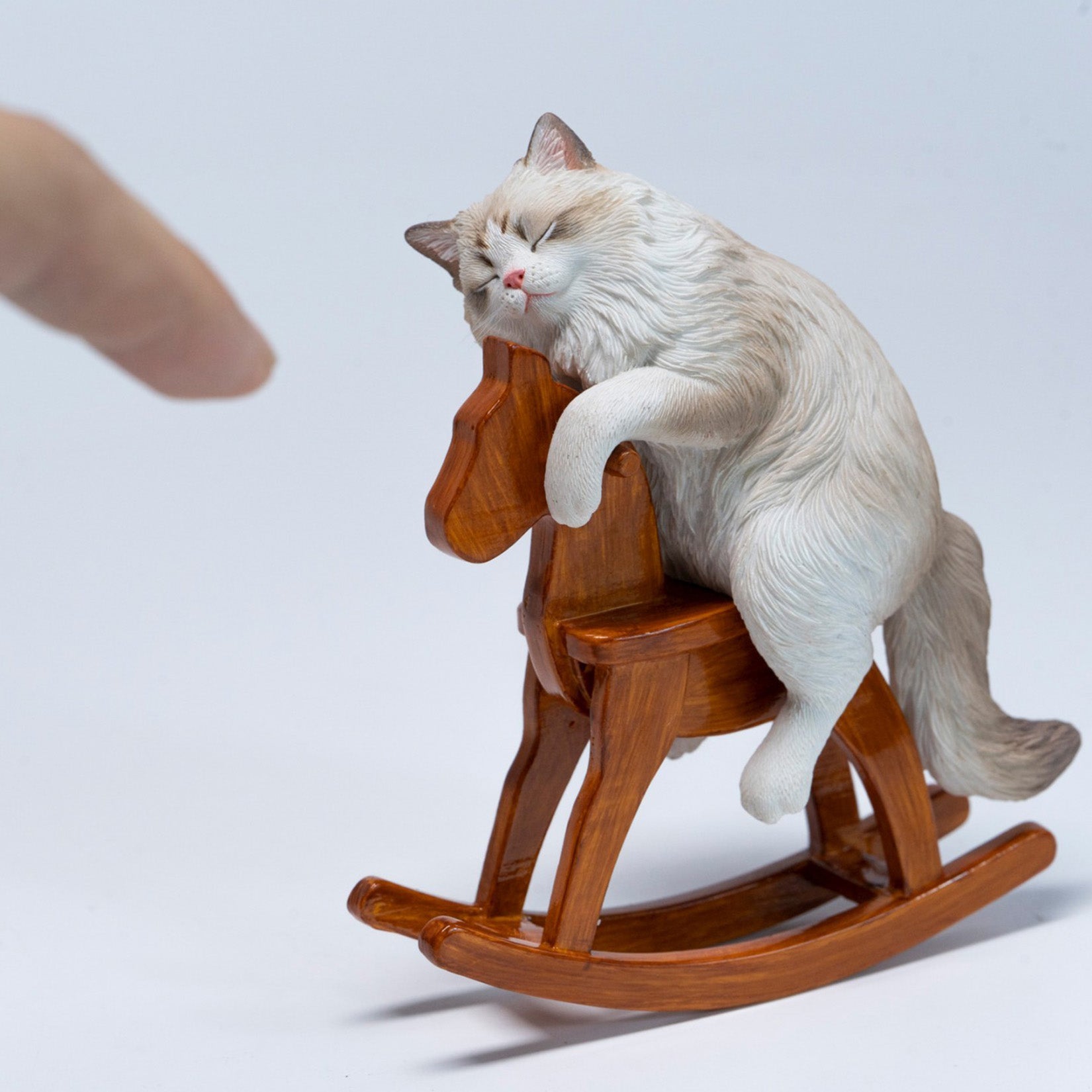 JXK Studio Wooden Horse Ragdoll Cat Figurine