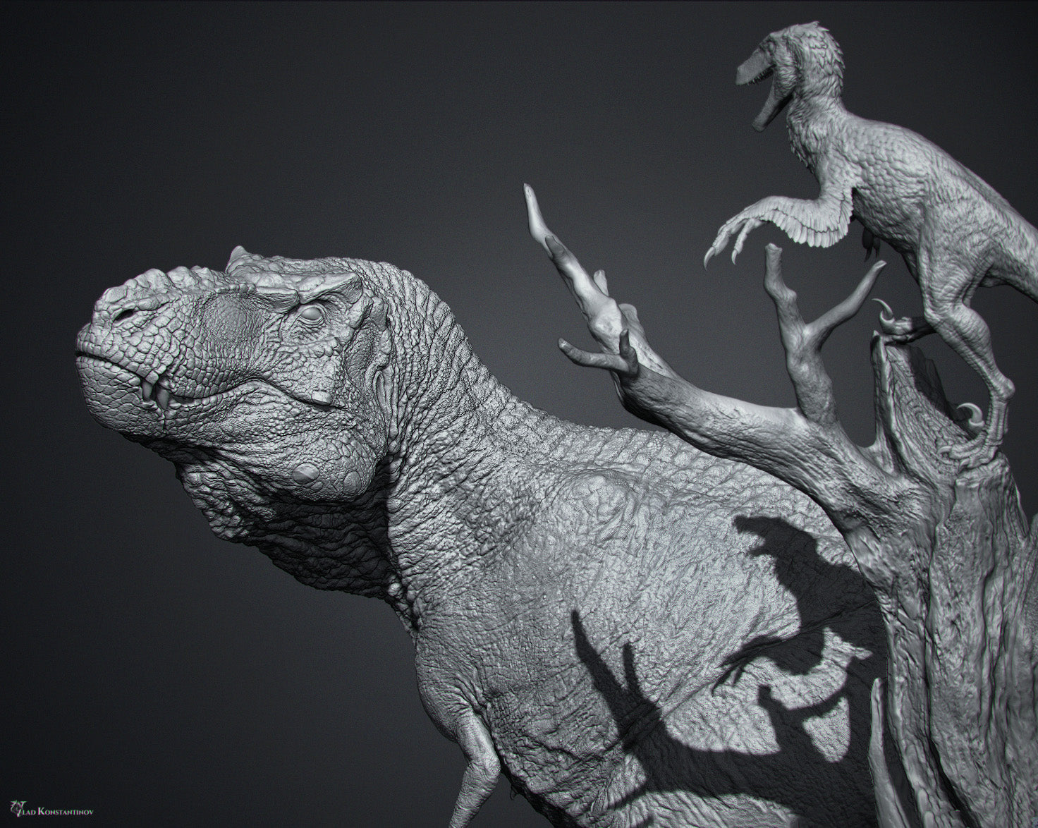 Ashine Alliance Tyrannosaurus Acheroraptor Scene Statue