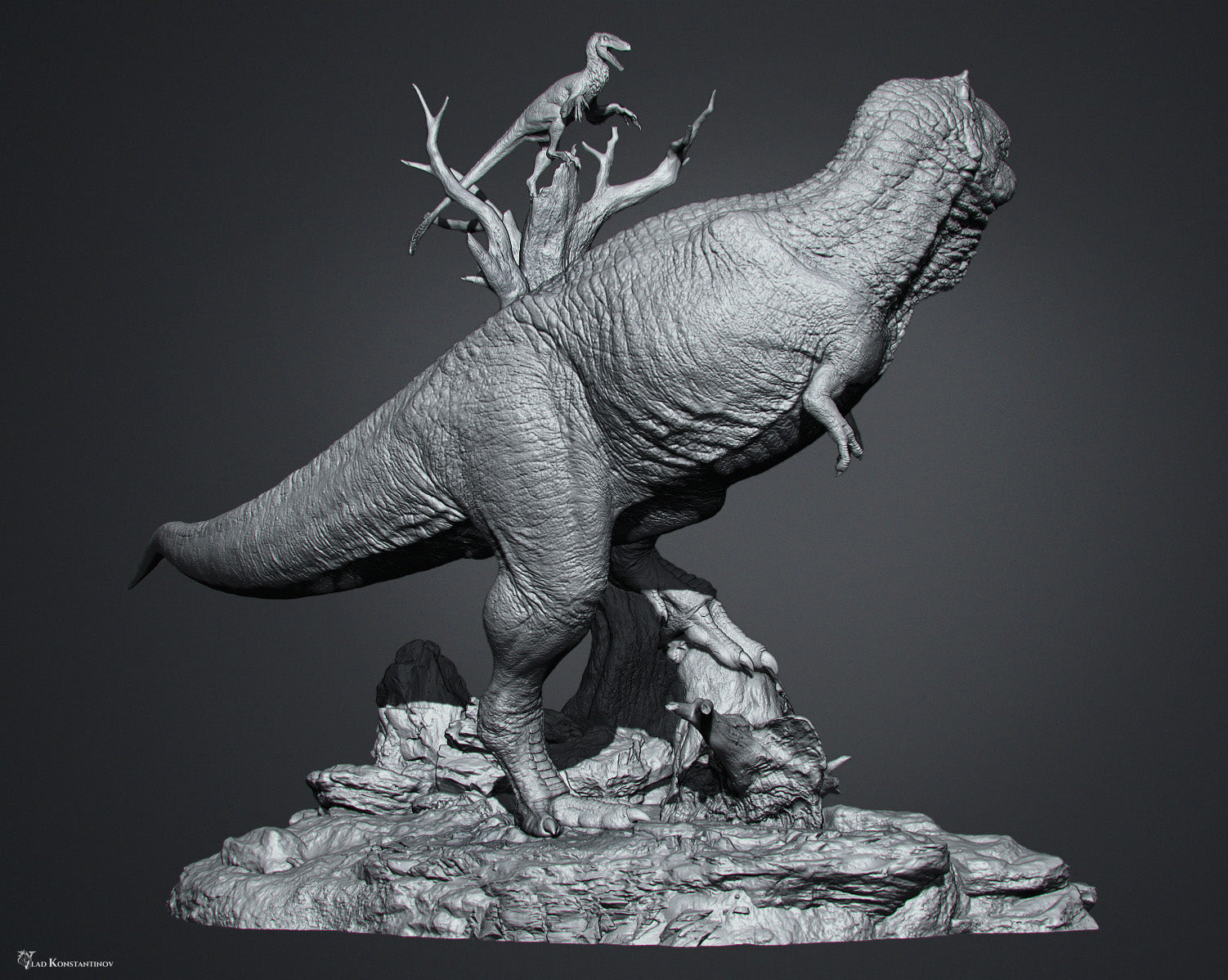 Ashine Alliance Tyrannosaurus Acheroraptor Scene Statue