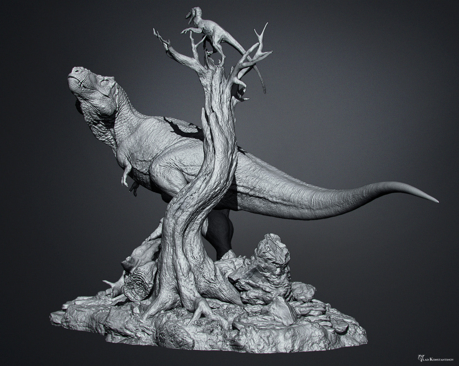 Ashine Alliance Tyrannosaurus Acheroraptor Scene Statue