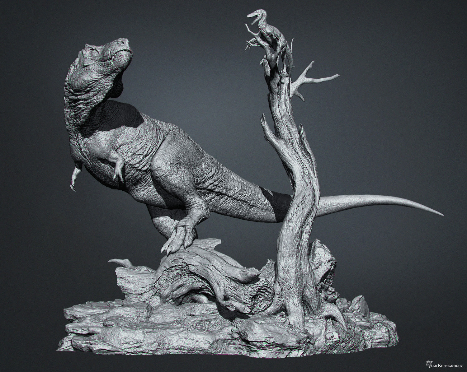 Ashine Alliance Tyrannosaurus Acheroraptor Scene Statue