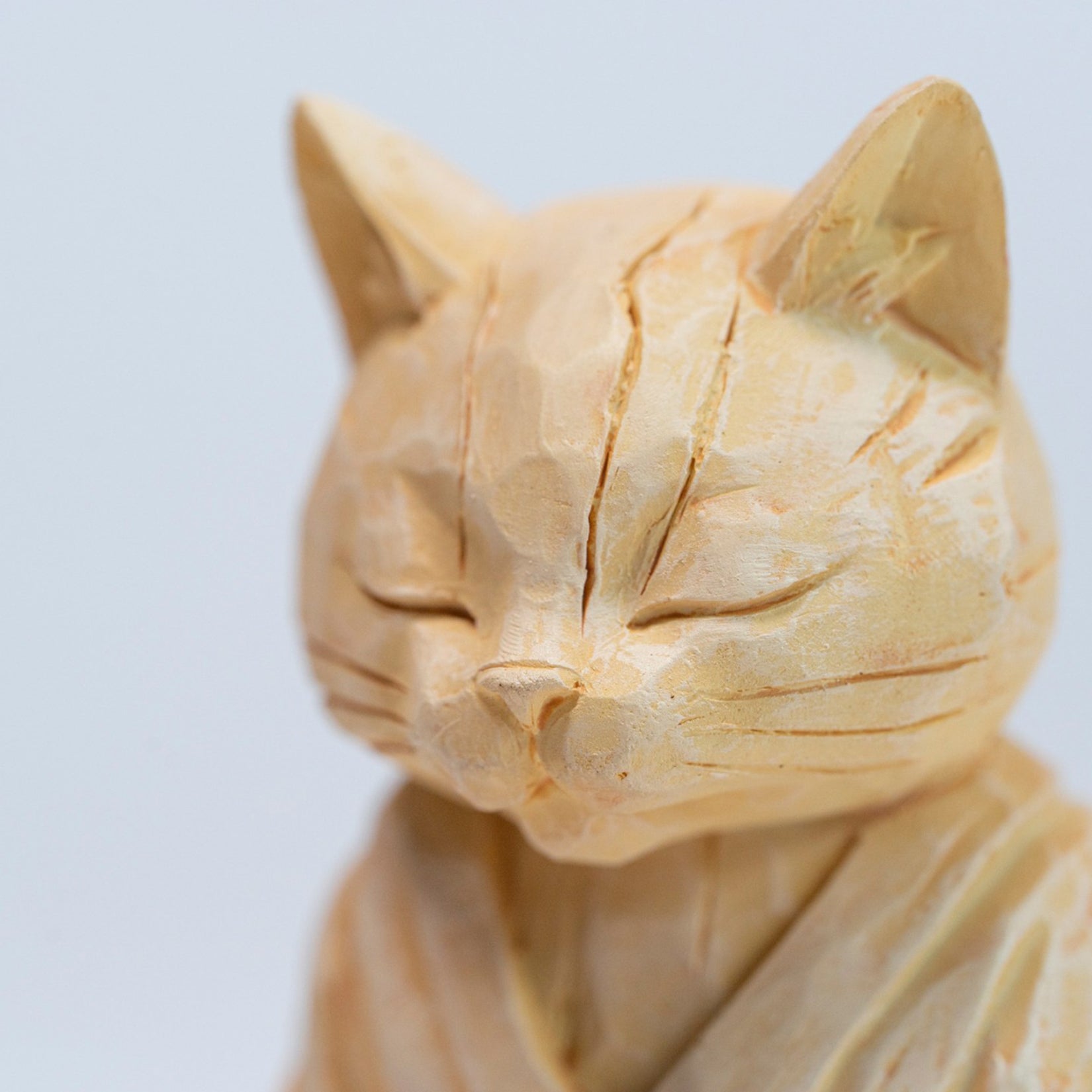 JXK Studio Wood‑Carved Zen Cat Figurine