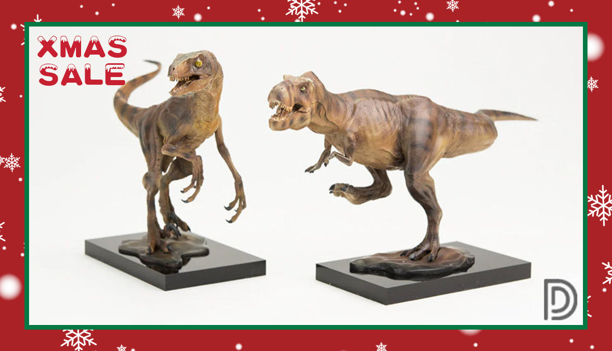 DINO DREAM Tyrannosaurus T Rex & Velociraptor Set Statue