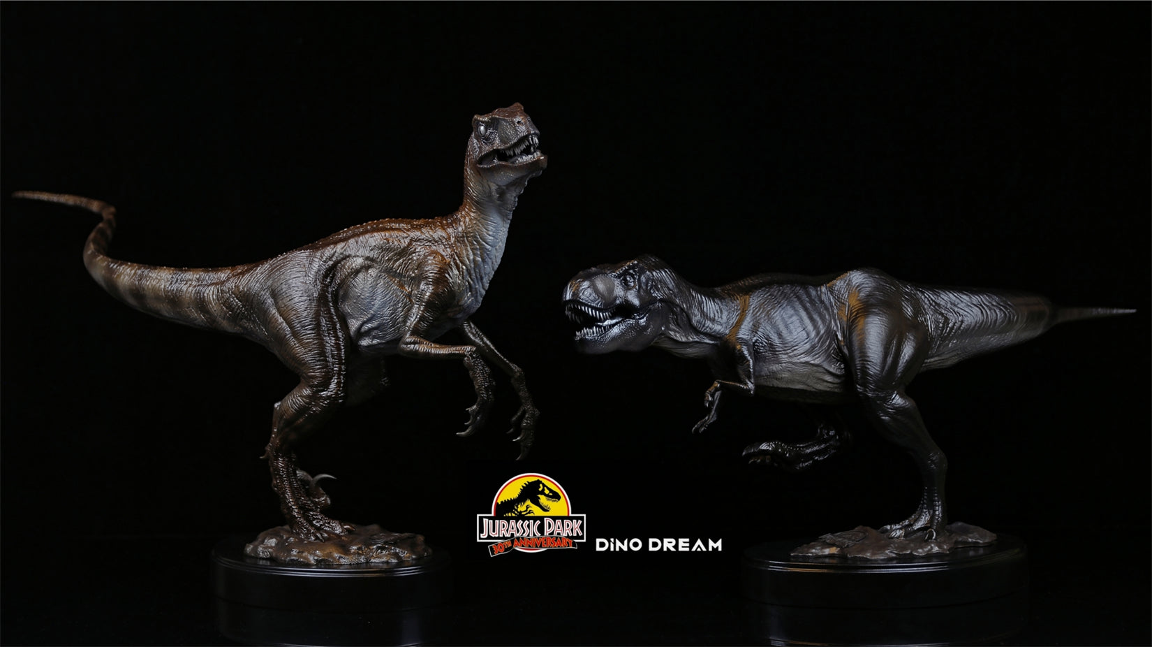 DINO DREAM FAUX-BRONZE VELOCIRAPTOR TREX STATUE