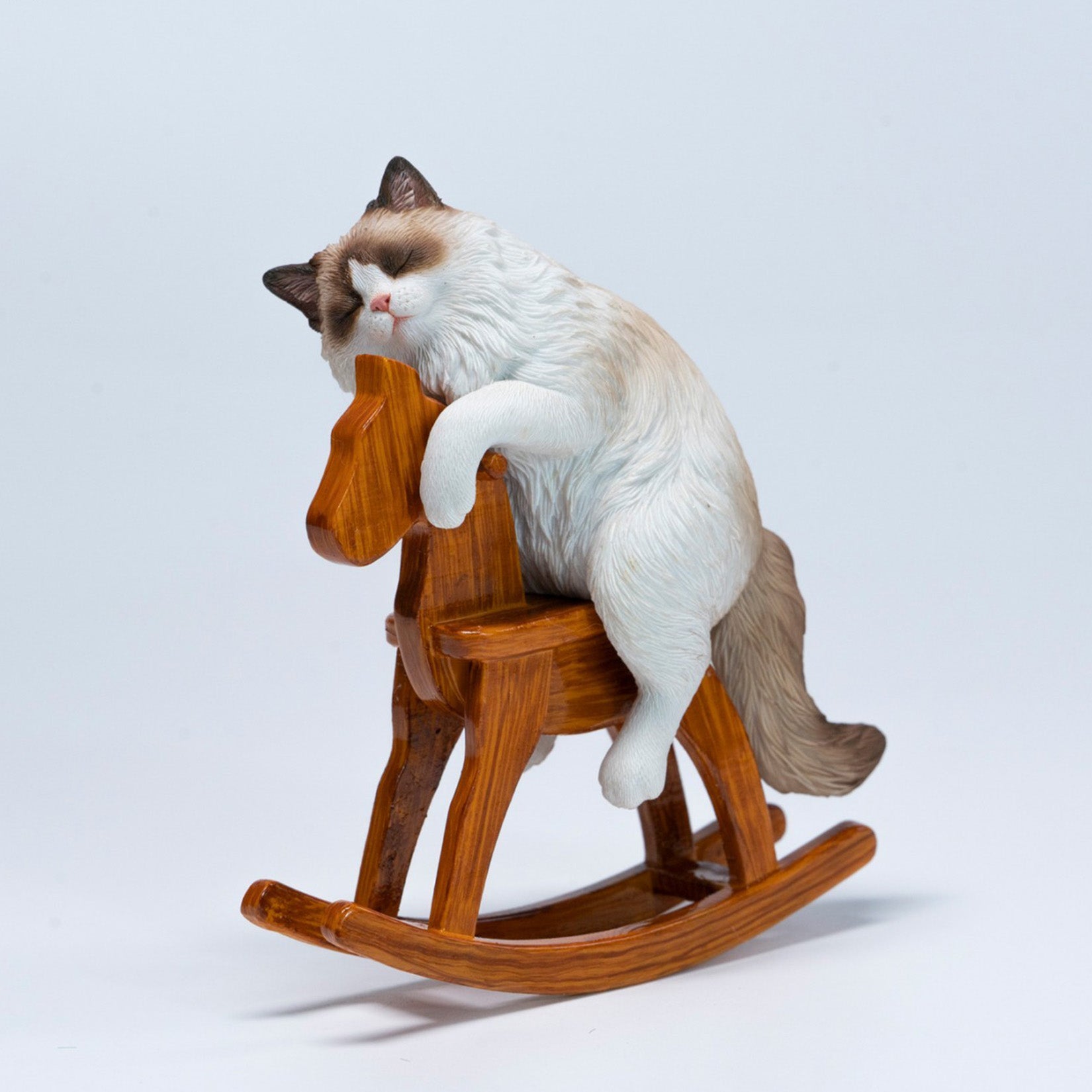 JXK Studio Wooden Horse Ragdoll Cat Figurine