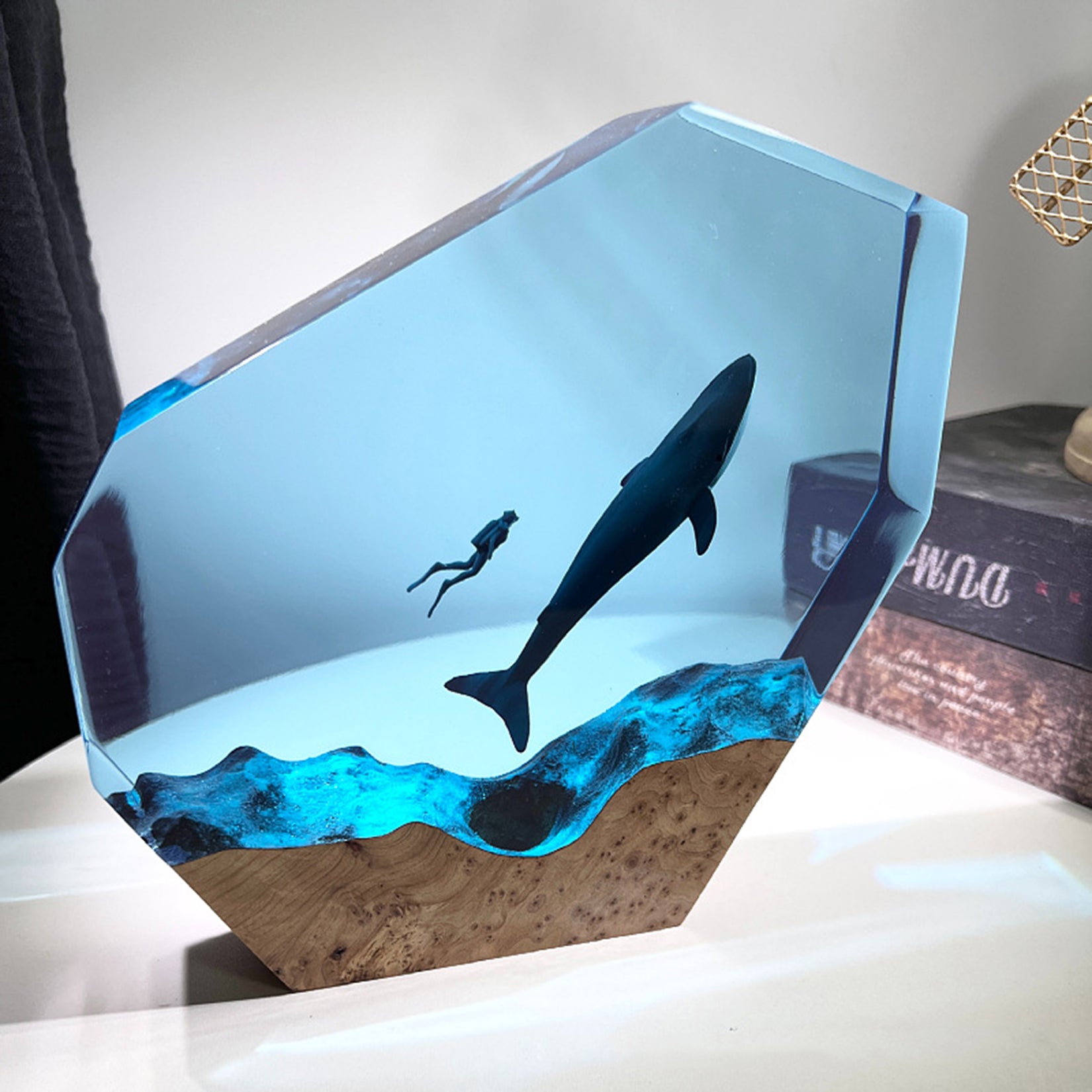 Resin Ocean Lamp Diver Whale Figure
