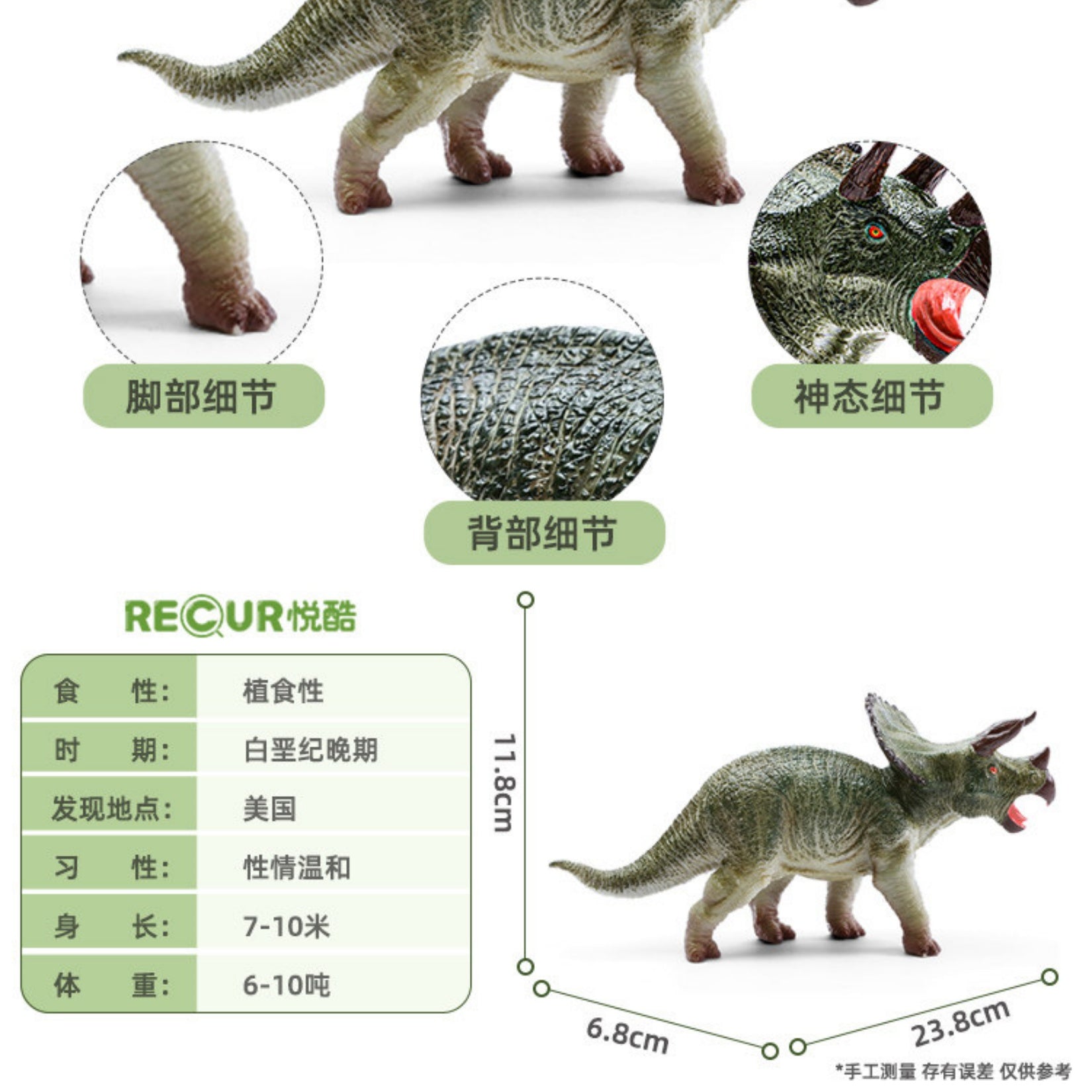 RECUR Triceratops Dinosaur Model Decor