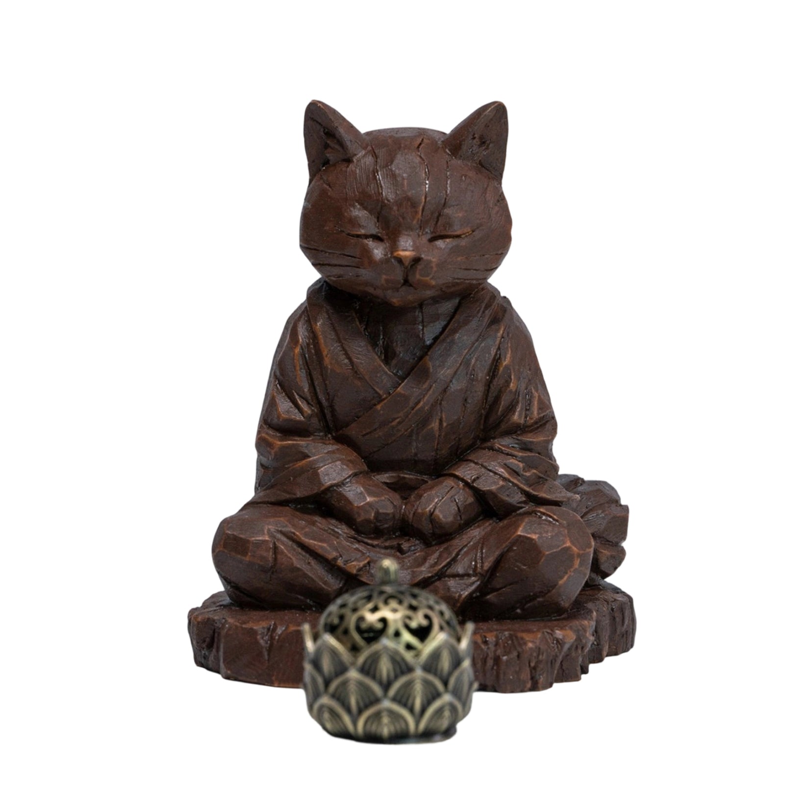 JXK Studio Wood‑Carved Zen Cat Figurine
