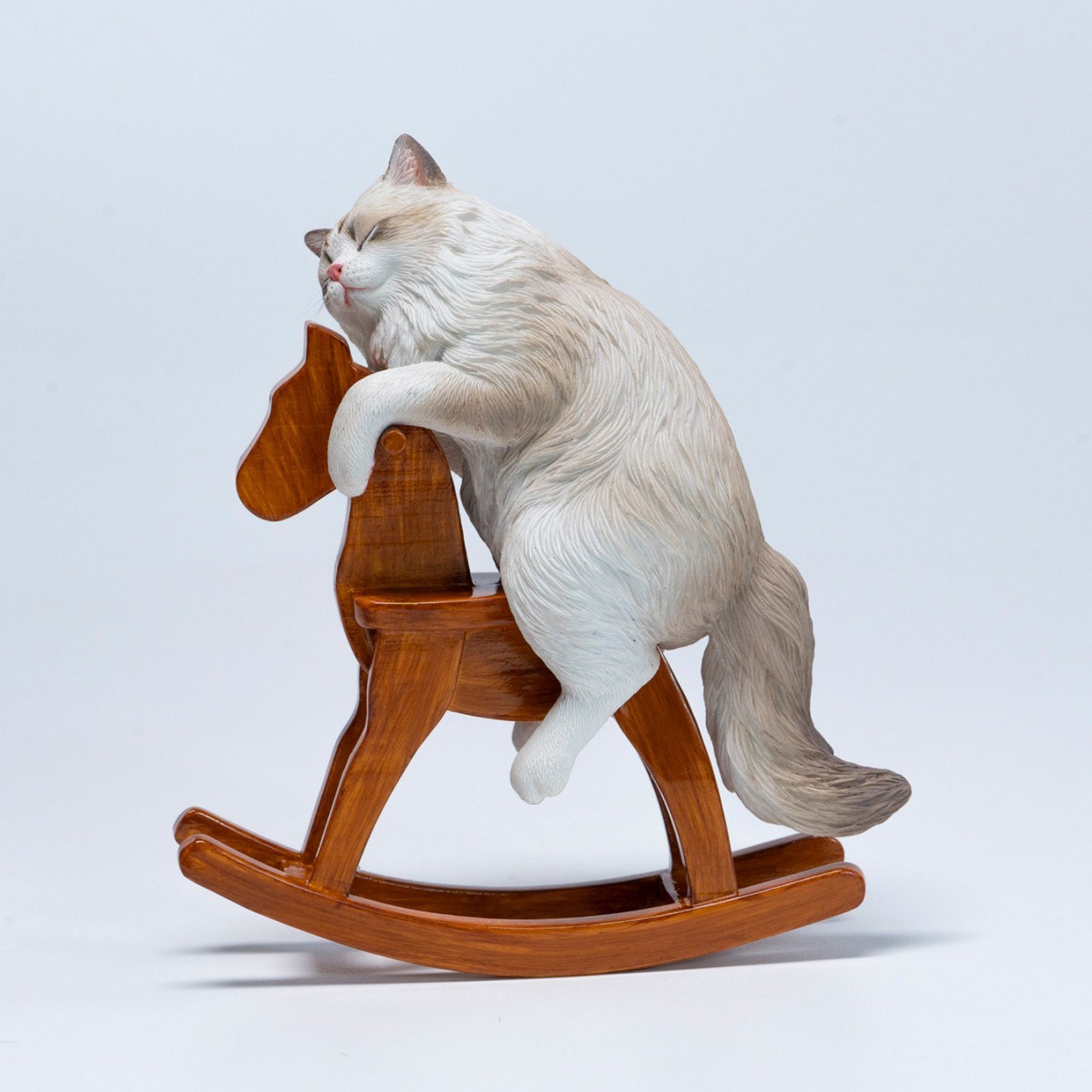 JXK Studio Wooden Horse Ragdoll Cat Figurine