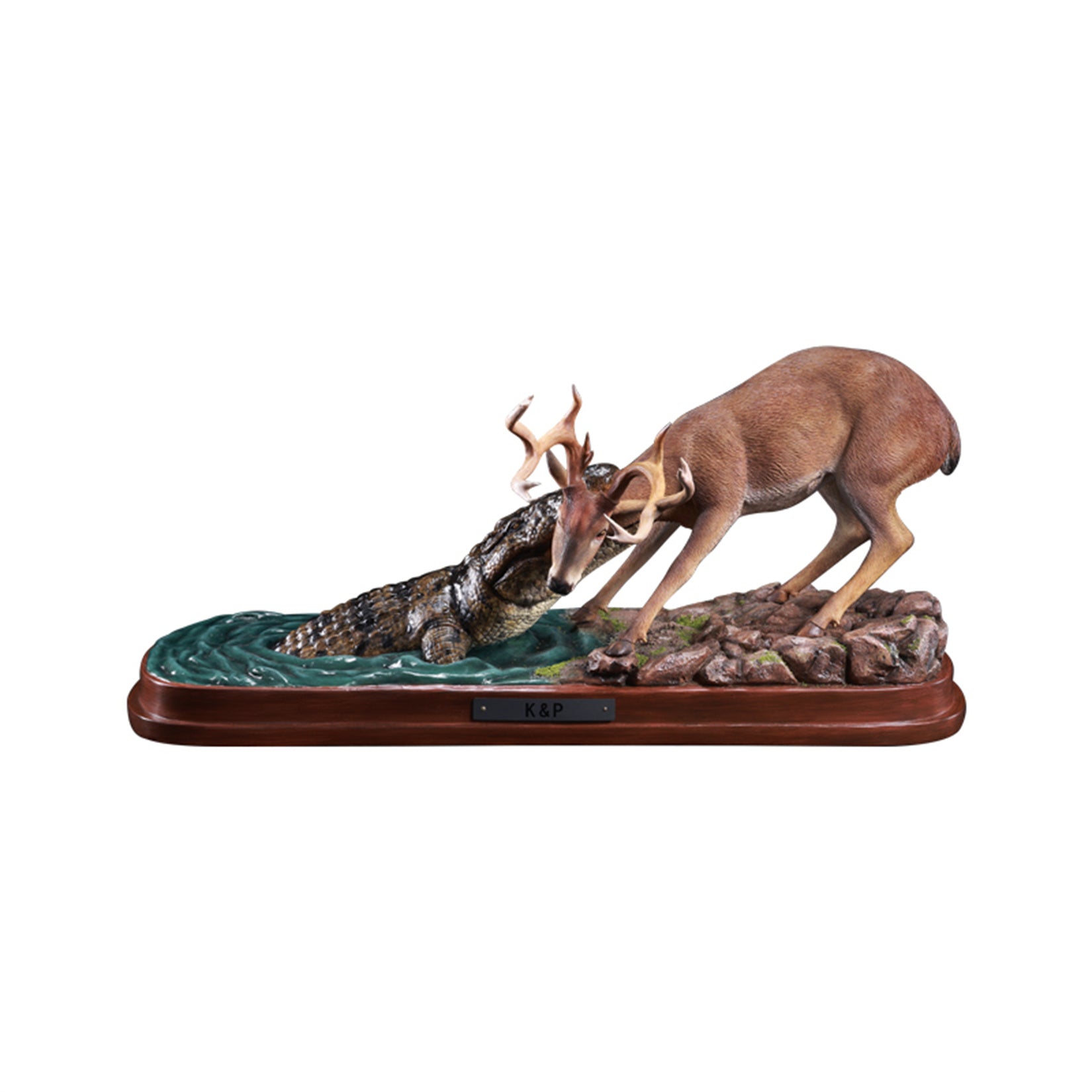 K&P Realistic Wildlife Hunting Scene Statue - Deer vs Crocodile