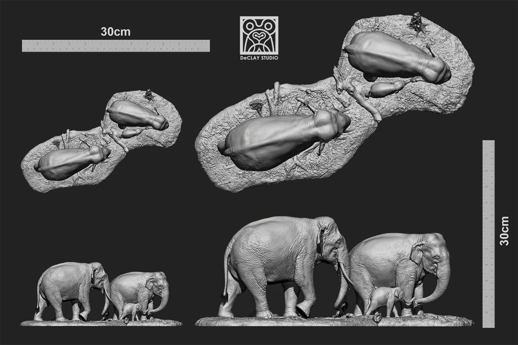 De CLAY Studio Asian Elephant Scene Statue