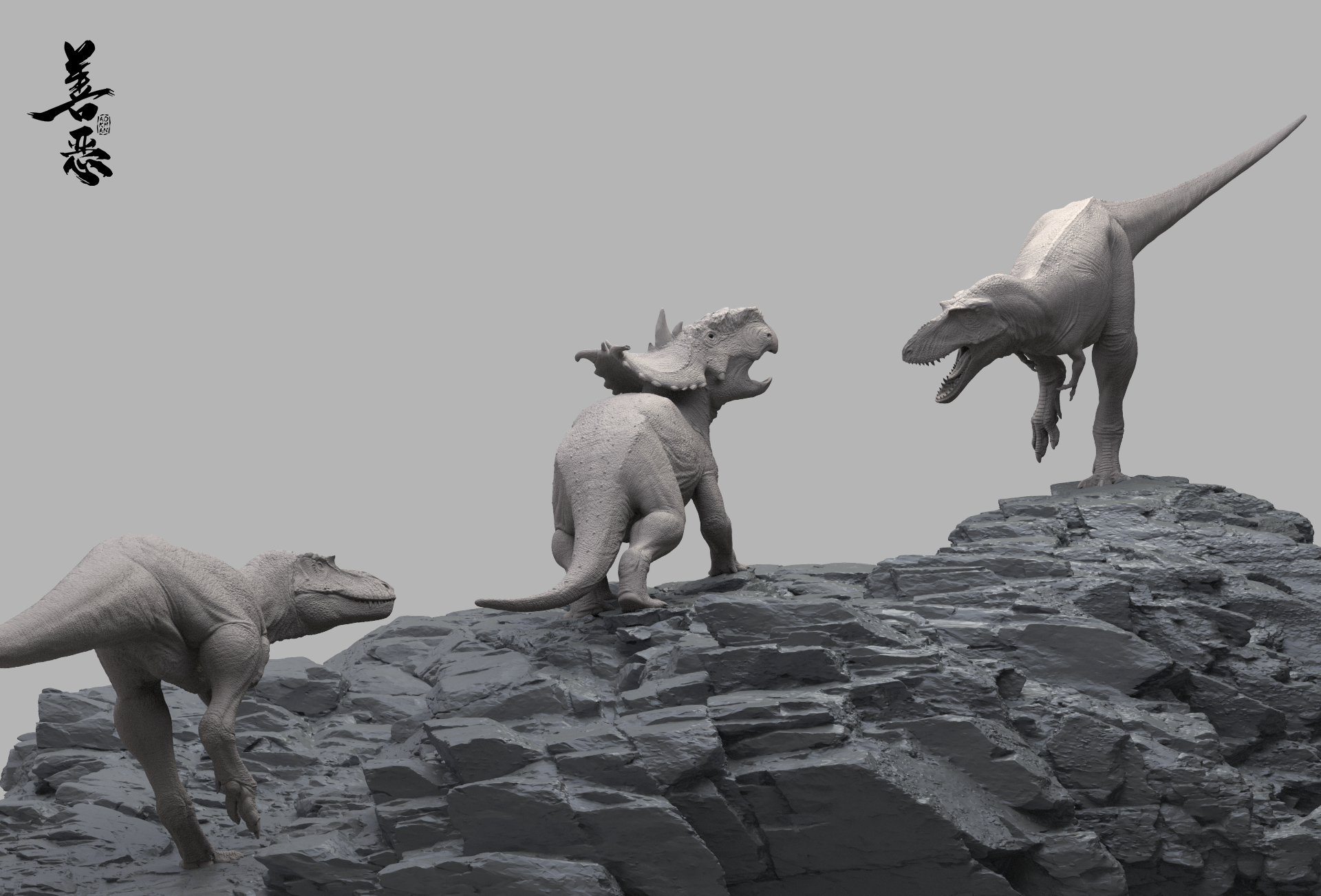Aokhan Pachyrhinosaurus Scene Statue