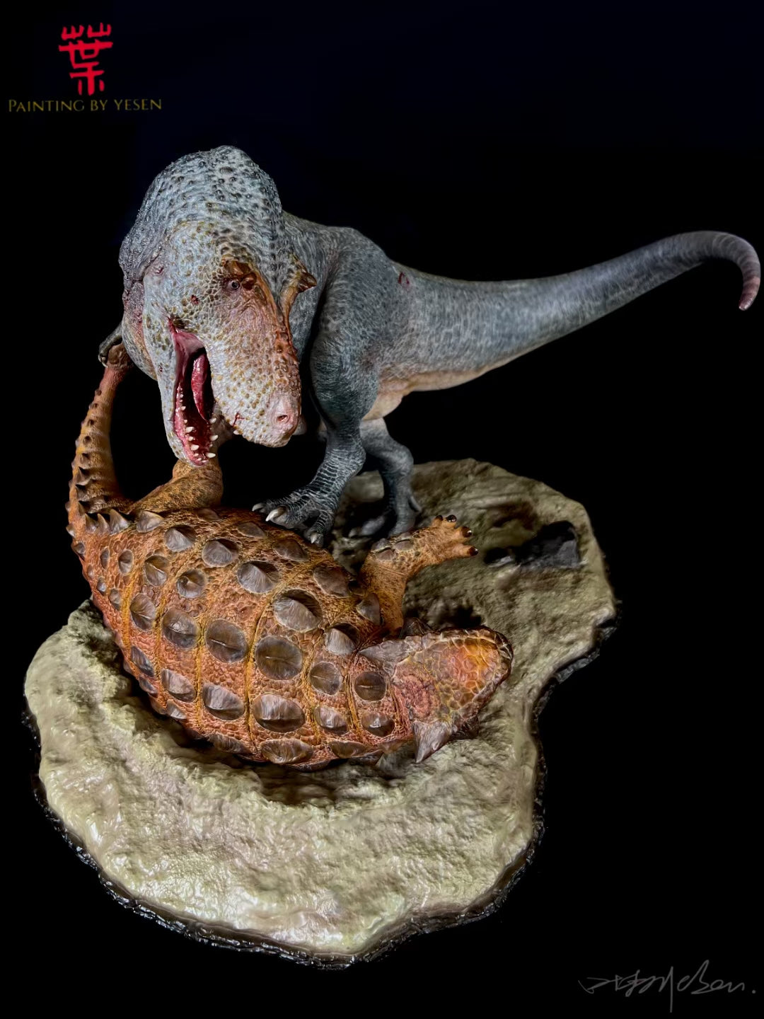 SHOWANNA 1:15 Scale Tyrannosaurus Rex VS Ankylosaurus SCENE STATUE