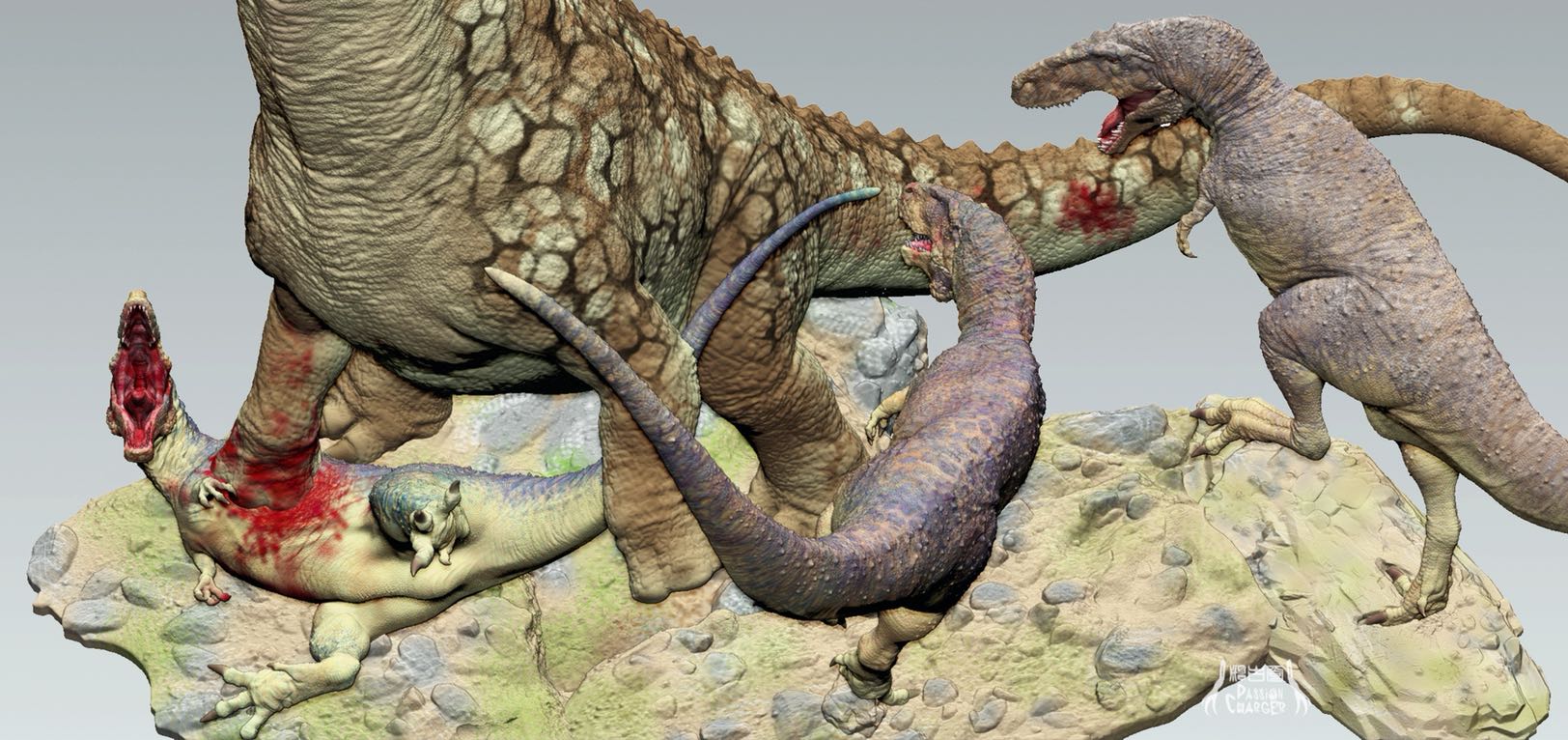 PASSION CHARGER Argentinosaurus huinculensis Fight Mapusaurus roseae Scene Dinosaur GK Statue