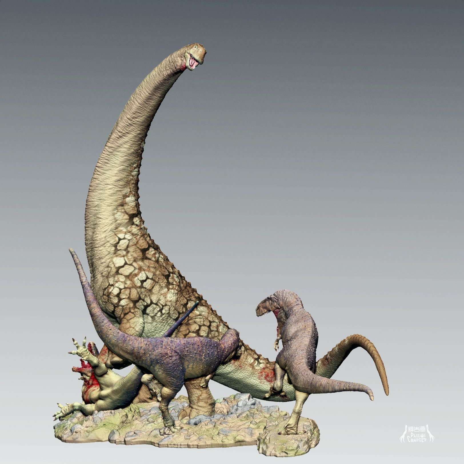 PASSION CHARGER Argentinosaurus huinculensis Fight Mapusaurus roseae Scene Dinosaur GK Statue