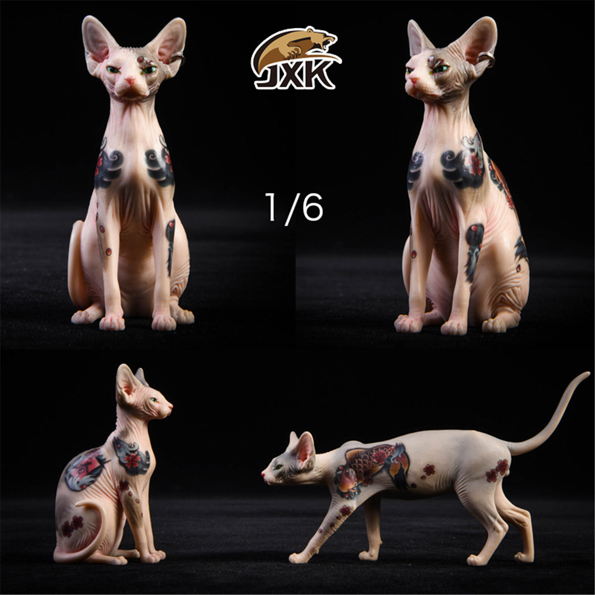 JXK Tattoo Canadian Hairless Cat Figure
