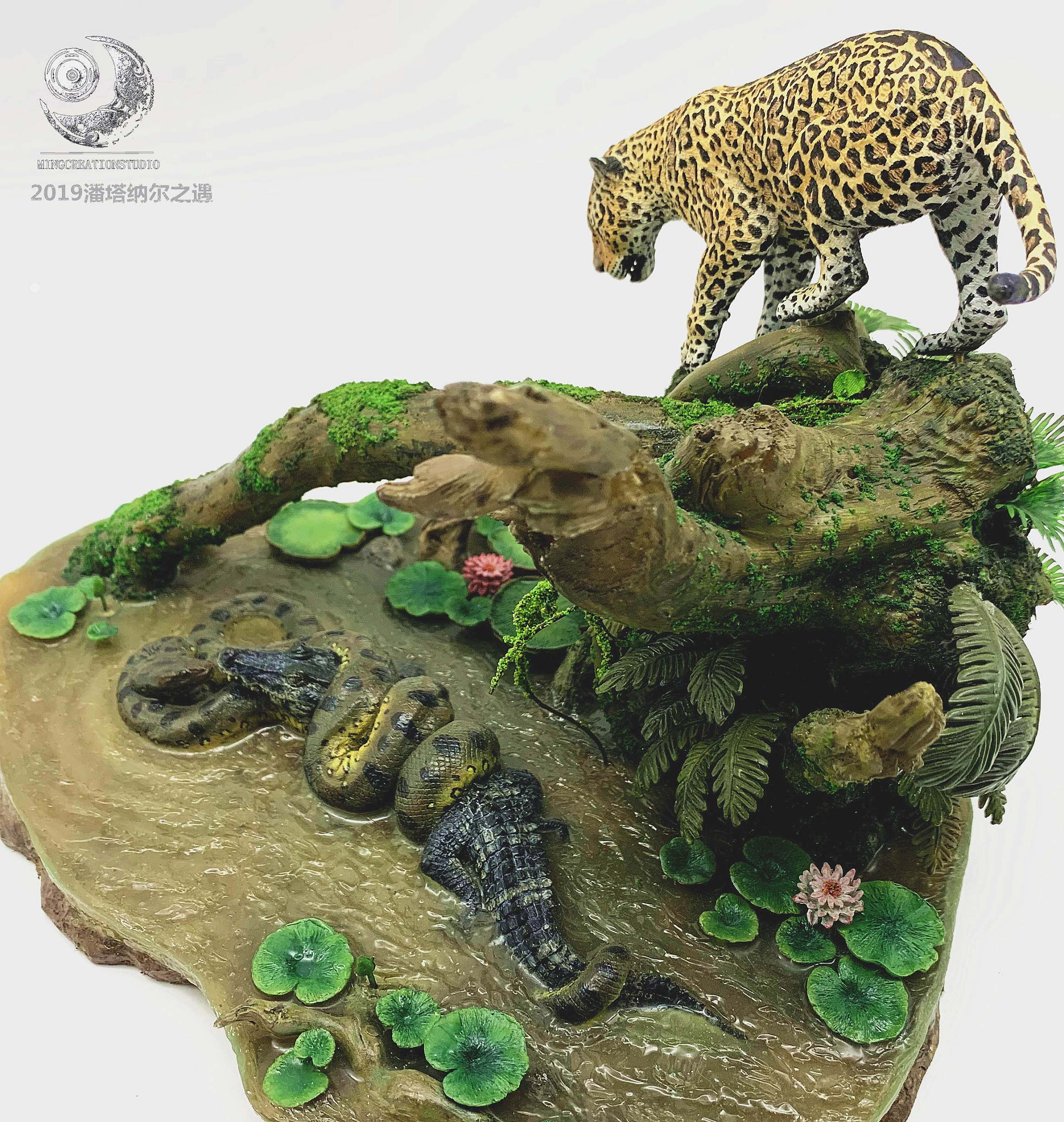 Panthera onca Eunectes Murinus Caiman Scene Model