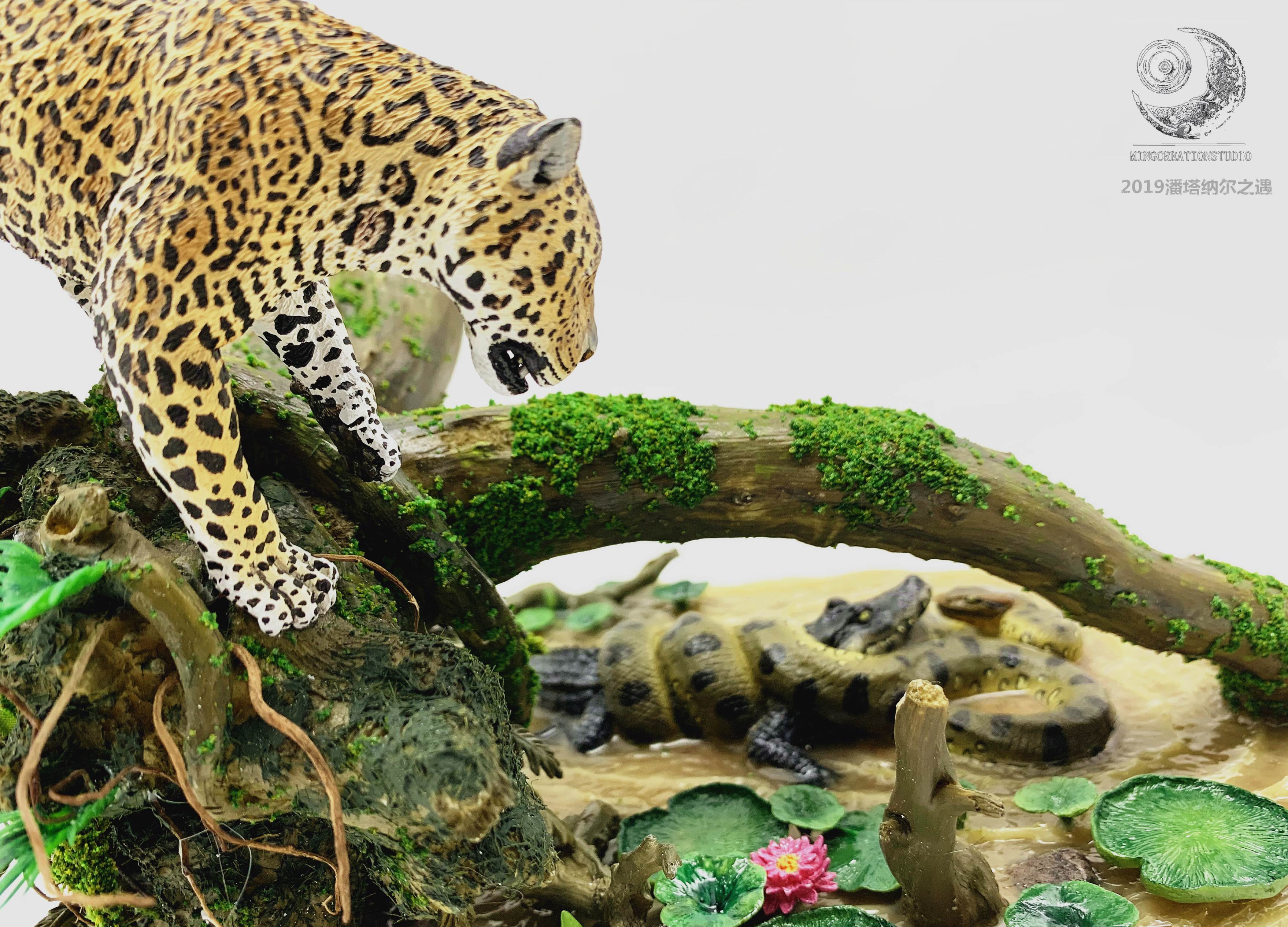 Panthera onca Eunectes Murinus Caiman Scene Model