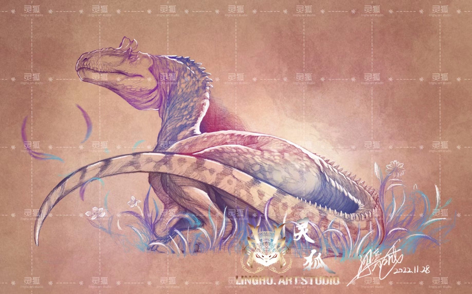 LINGHU ART STUDIO Cryolophosaurus Scene Model