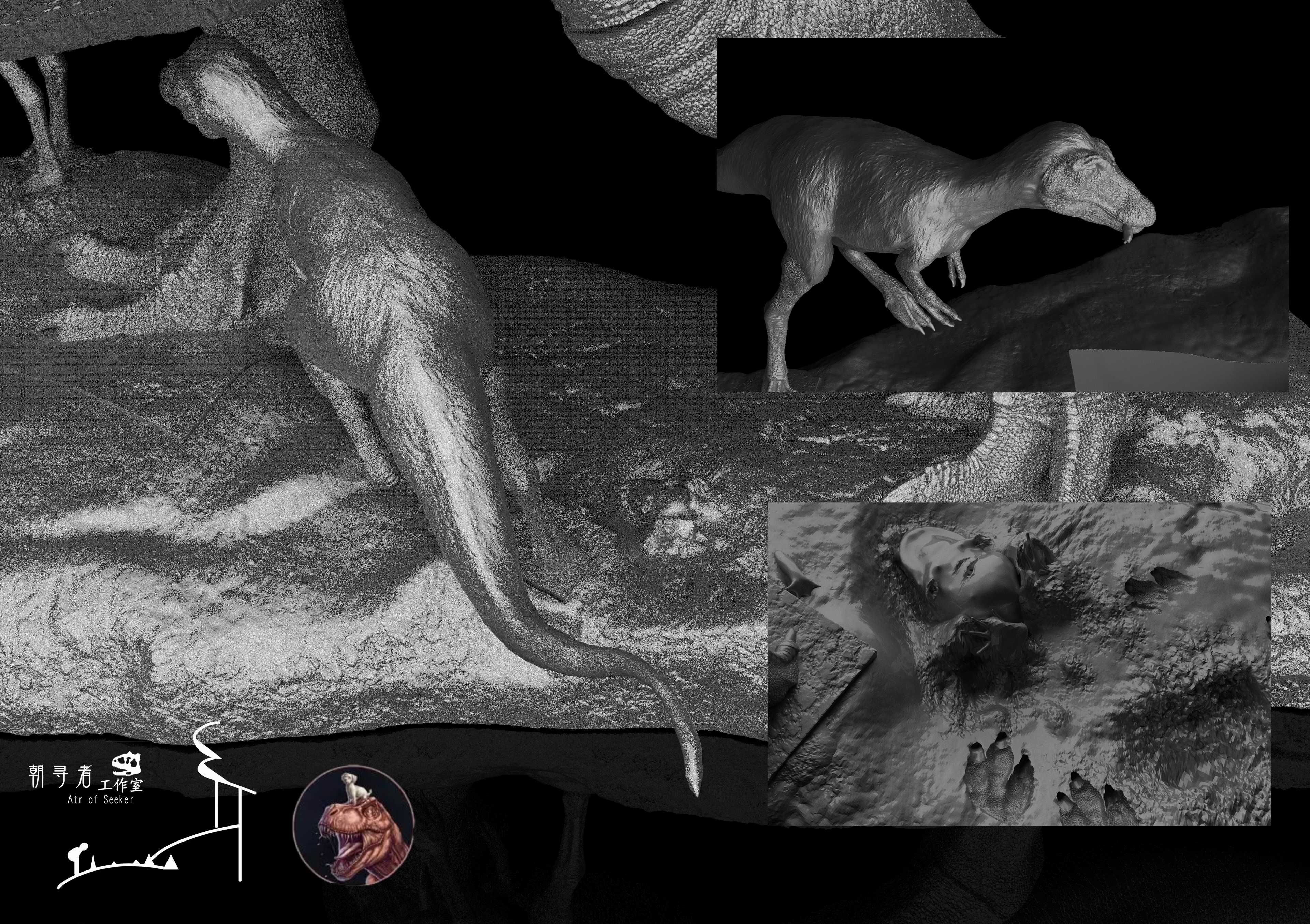 Atr of Seeker Studio 1/18 Scale Tyrannosaurus Rex Osborn Family Scene Model Kit