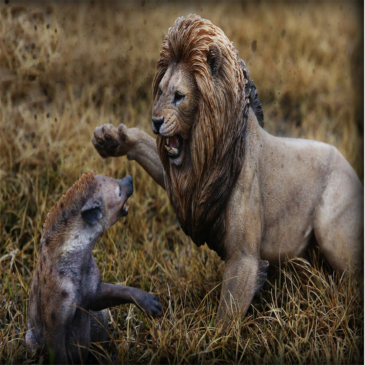 Nanmu Thundering Rage Africa lion VS Spotted hyena Figure