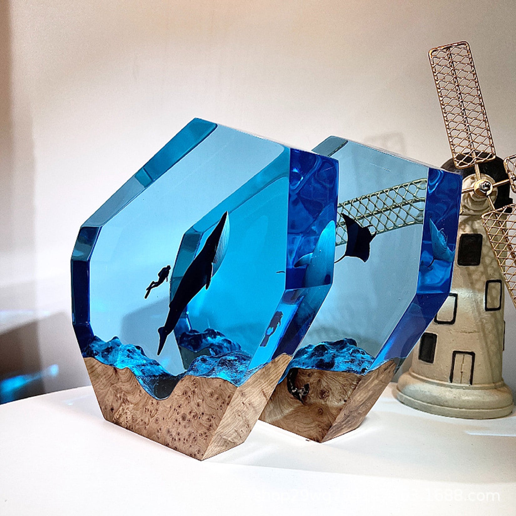 Resin Ocean Lamp Diver Whale Figure