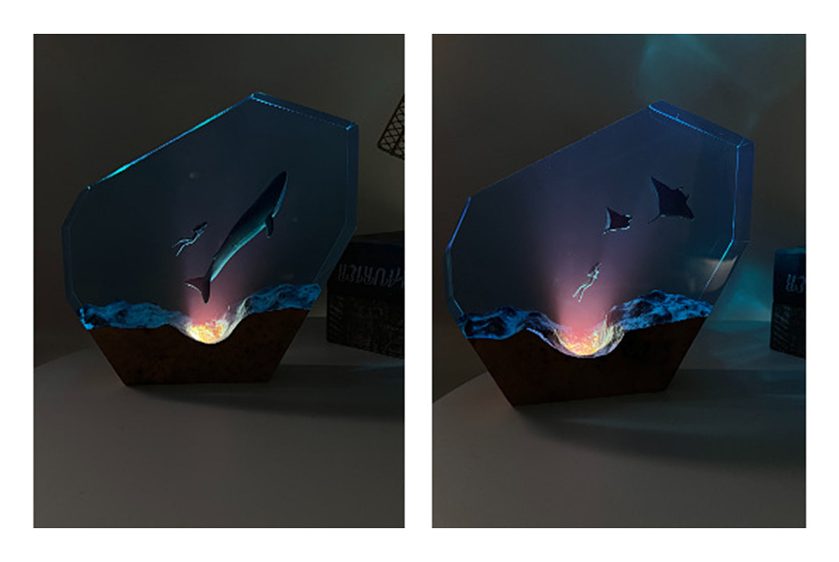 Resin Ocean Lamp Diver Whale Figure
