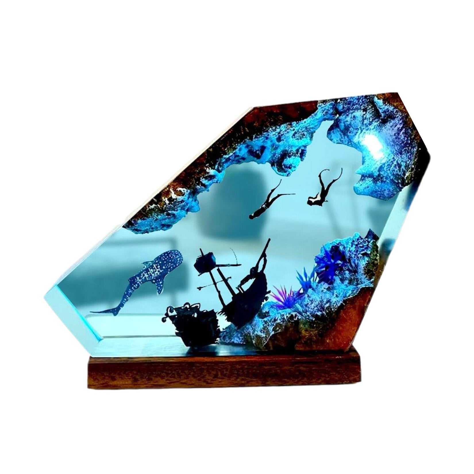 Resin Craft Sculpture Whale Shark Diver Ocean Lamp