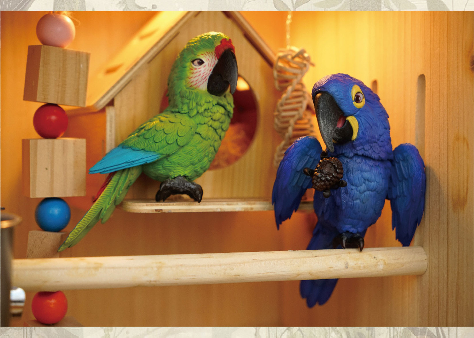 Great Green Macaw & Hyacinth Macaw Parrot Model