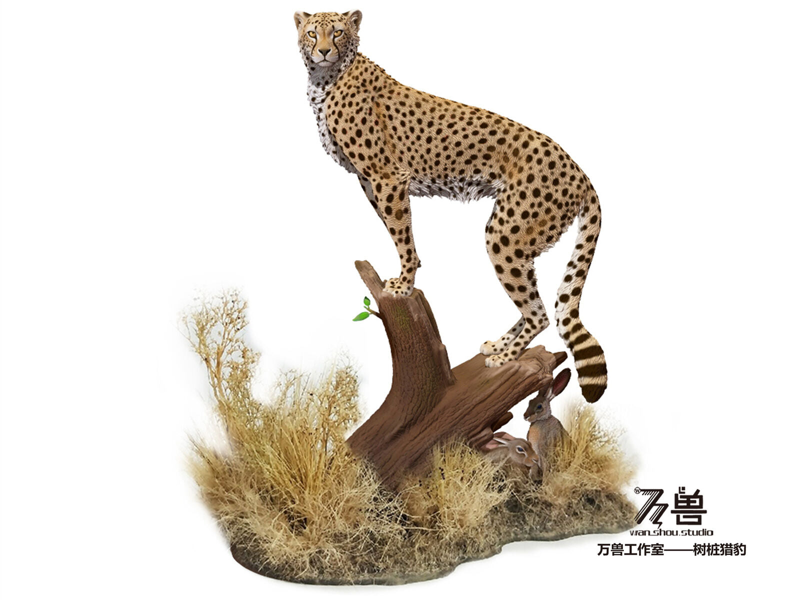 WANSHOU Hunting Leopard Scene Statue