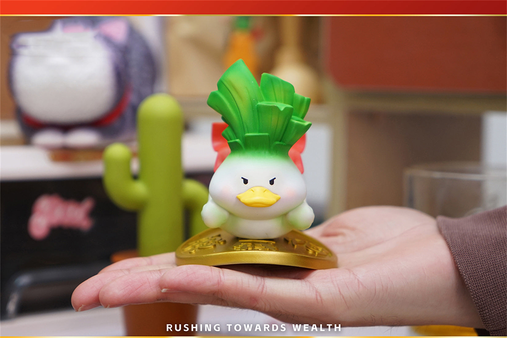 Figurine de canard porte-bonheur en résine 