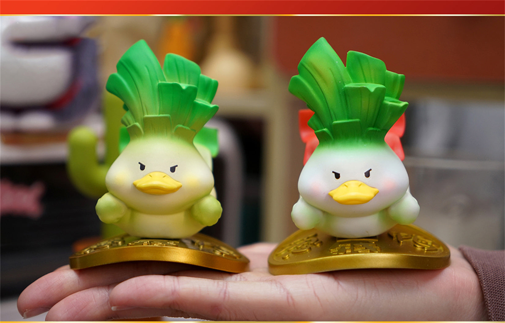 Figurine de canard porte-bonheur en résine 