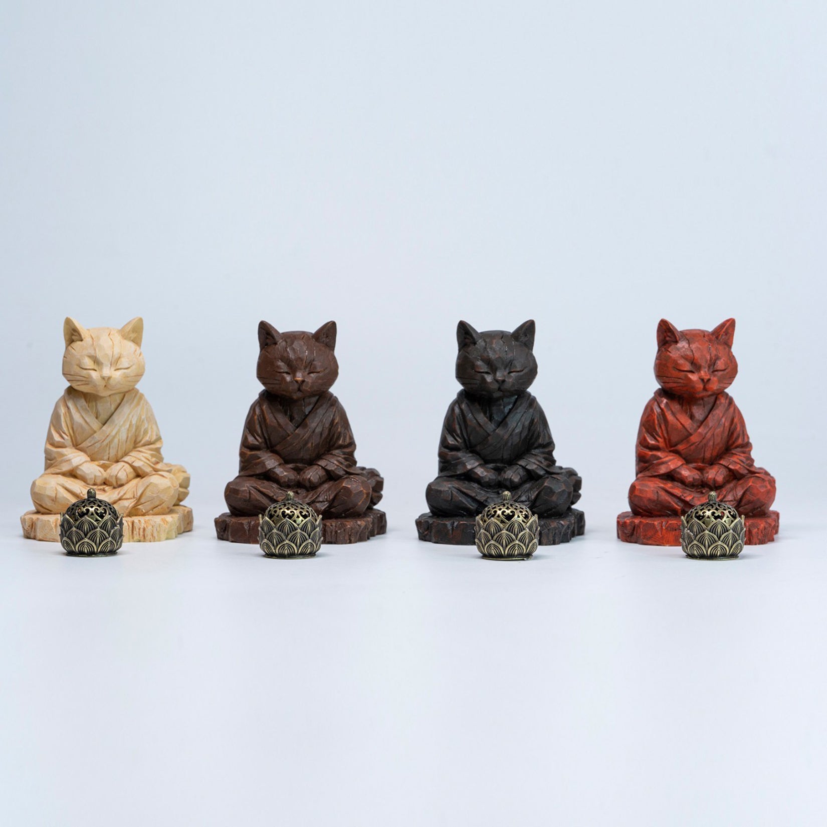 JXK Studio Wood‑Carved Zen Cat Figurine