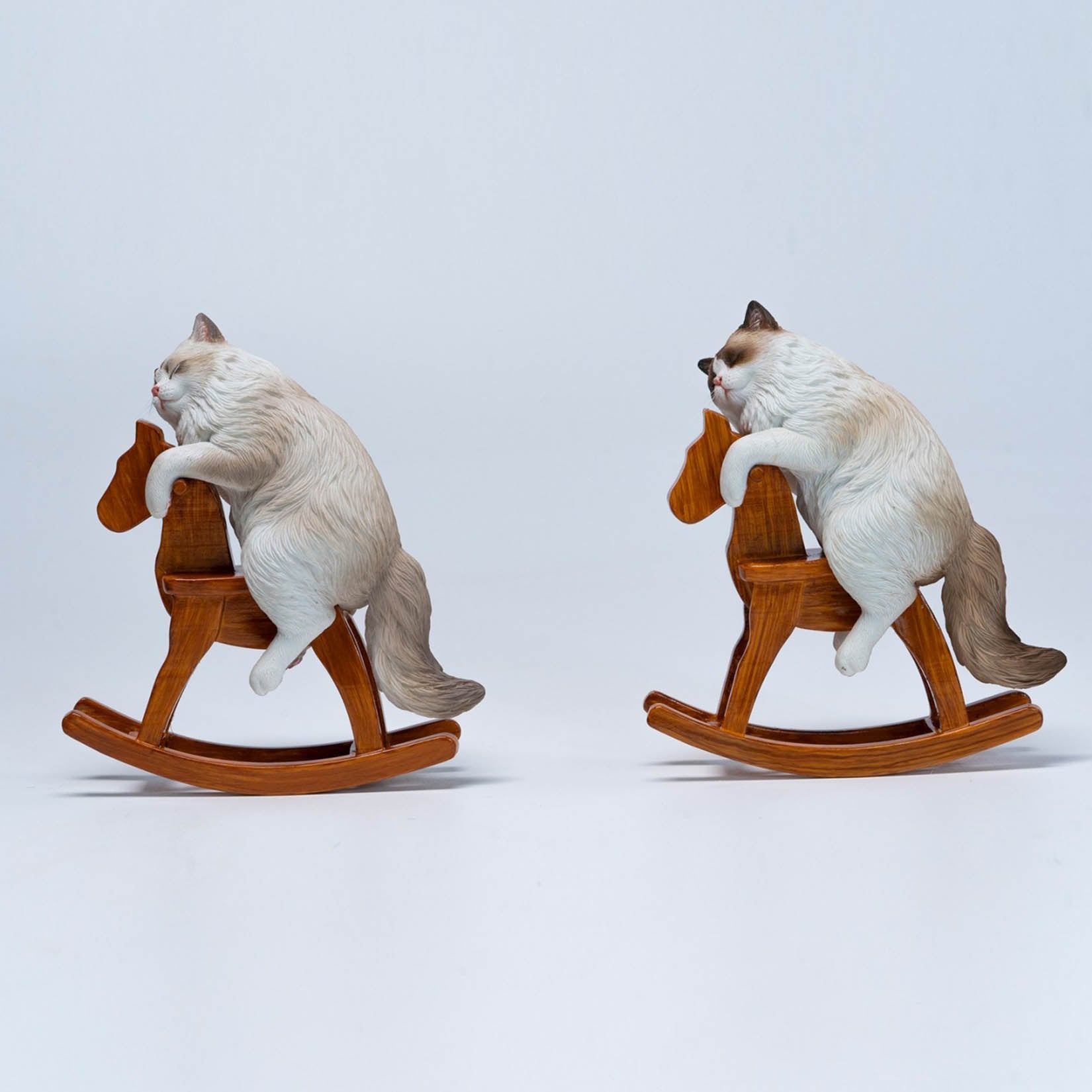 JXK Studio Wooden Horse Ragdoll Cat Figurine