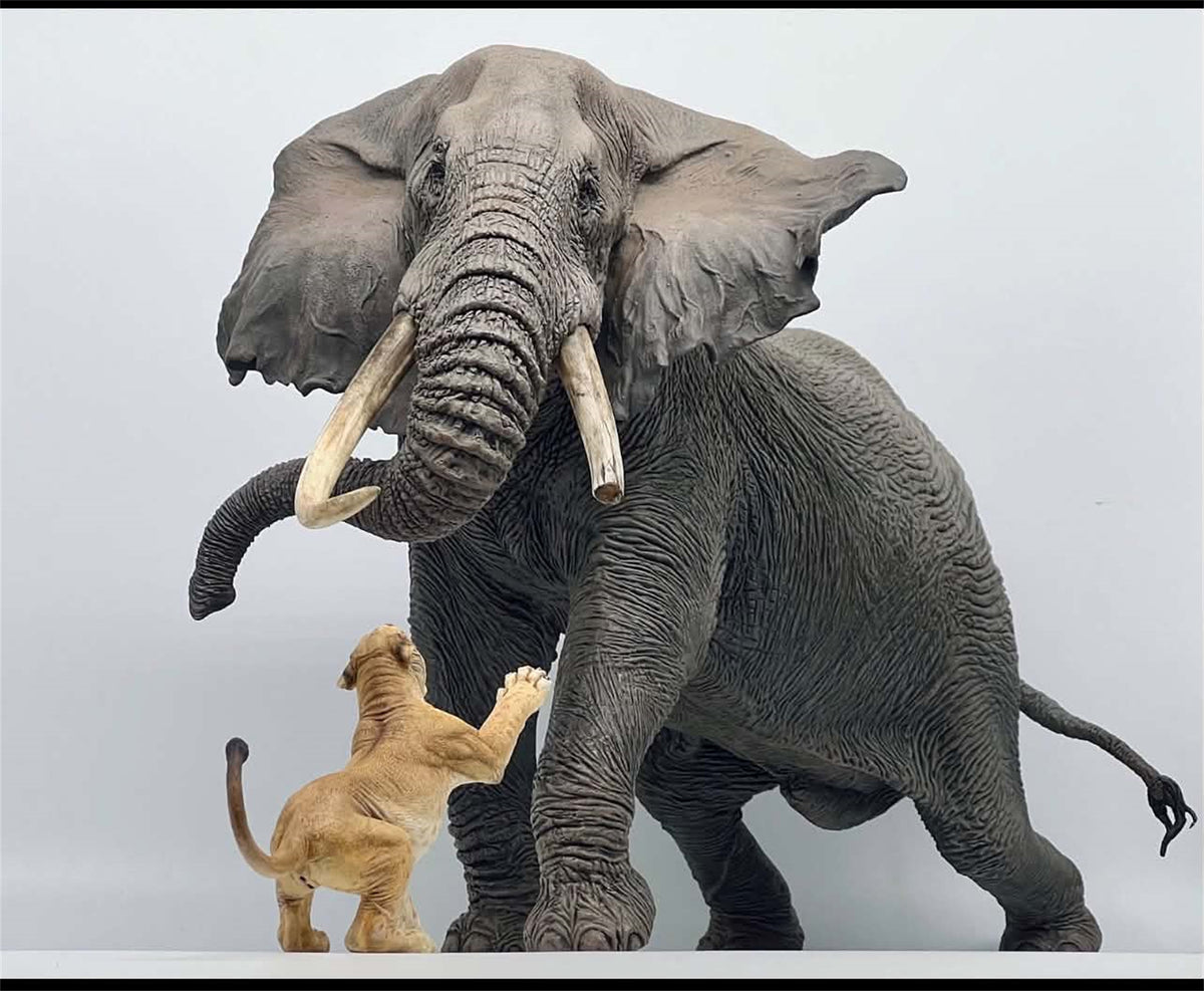 Tunan Studio Asian elephant painted version + African elephant unpainted version Model