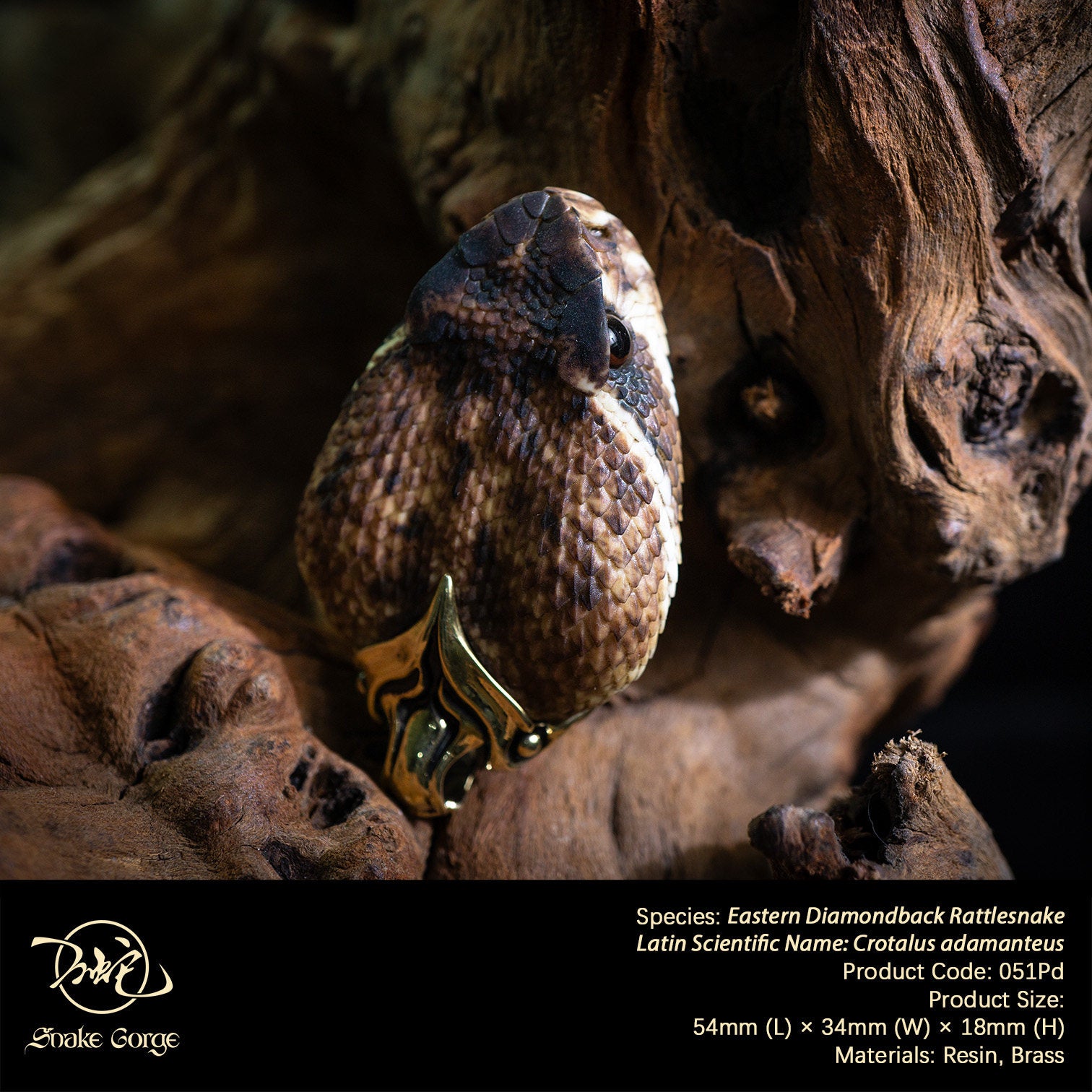 Snake Gorge Eastern diamondback rattlesnake Pendant Model