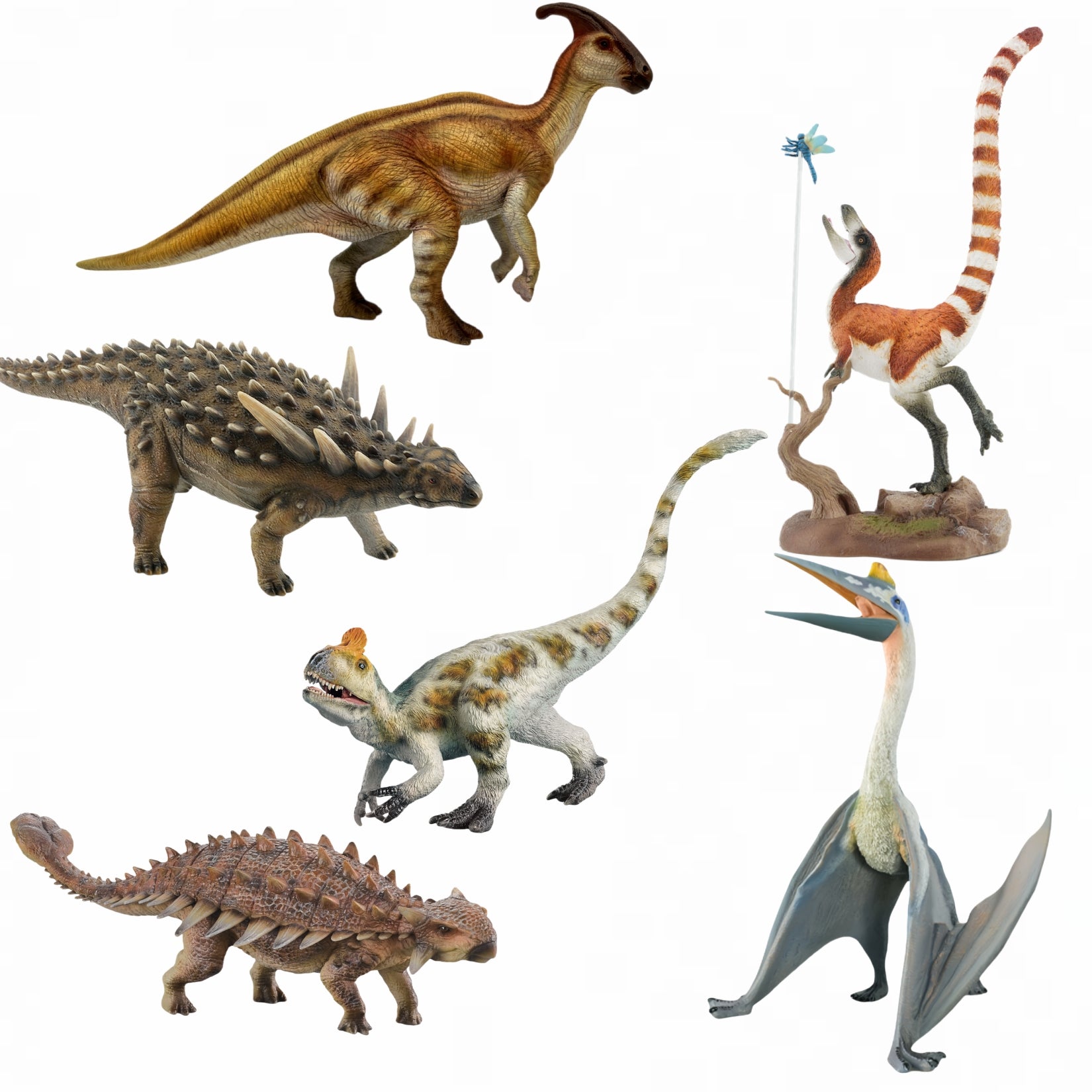 TNG Quetzalcoatlus Cryolophosaurus Saichania Sinosauropteryx Parasaurolophus Figure
