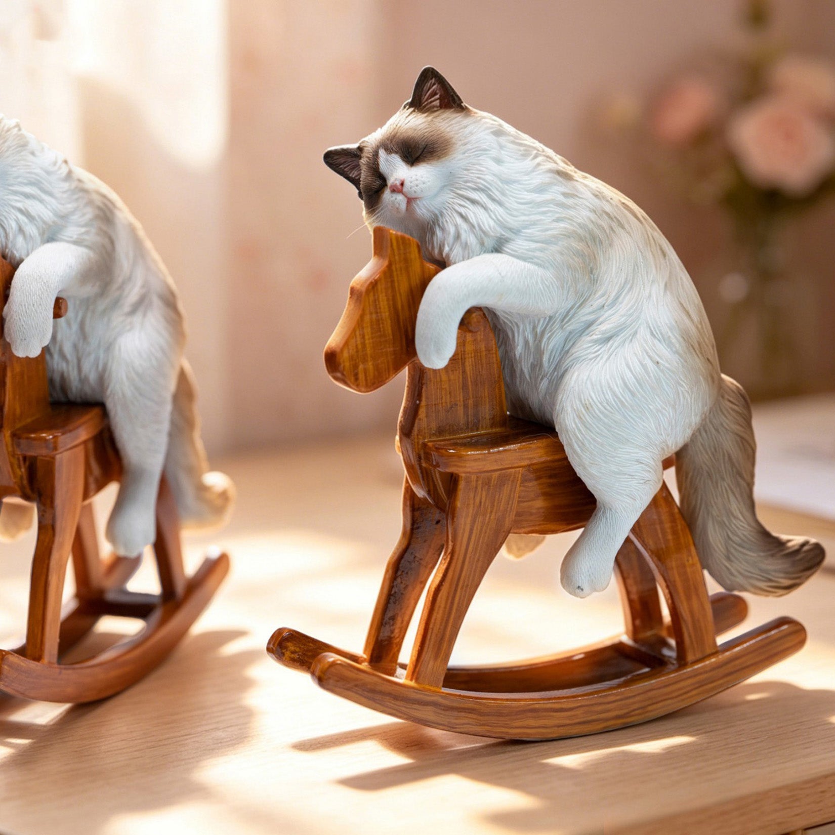 JXK Studio Wooden Horse Ragdoll Cat Figurine