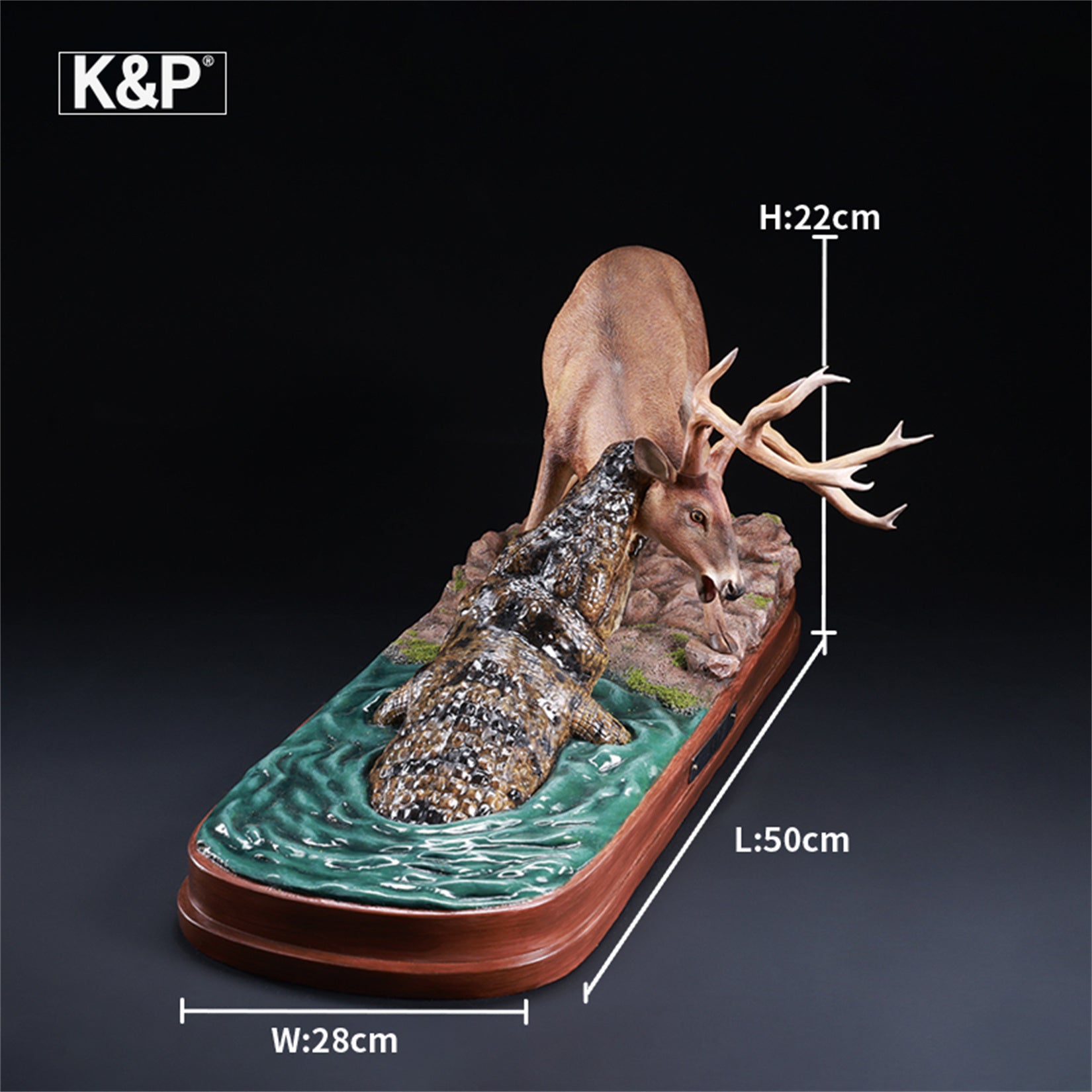K&P Realistic Wildlife Hunting Scene Statue - Deer vs Crocodile