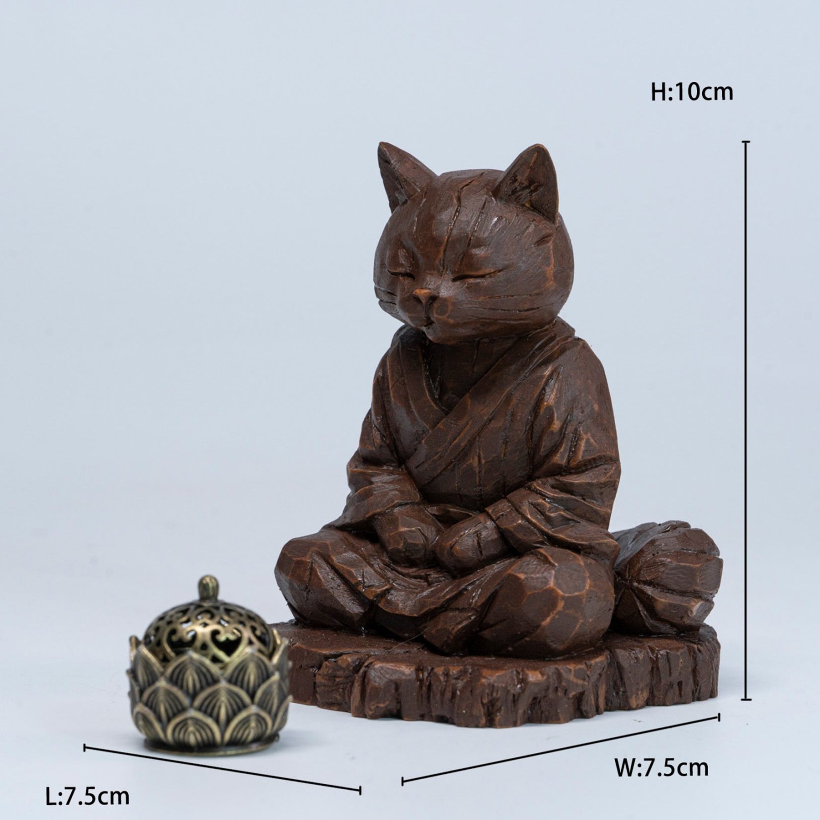 JXK Studio Wood‑Carved Zen Cat Figurine
