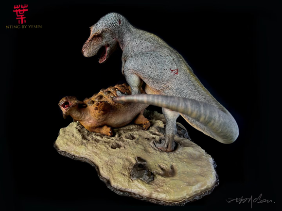 SHOWANNA 1:15 Scale Tyrannosaurus Rex VS Ankylosaurus SCENE STATUE Painted by Yesen