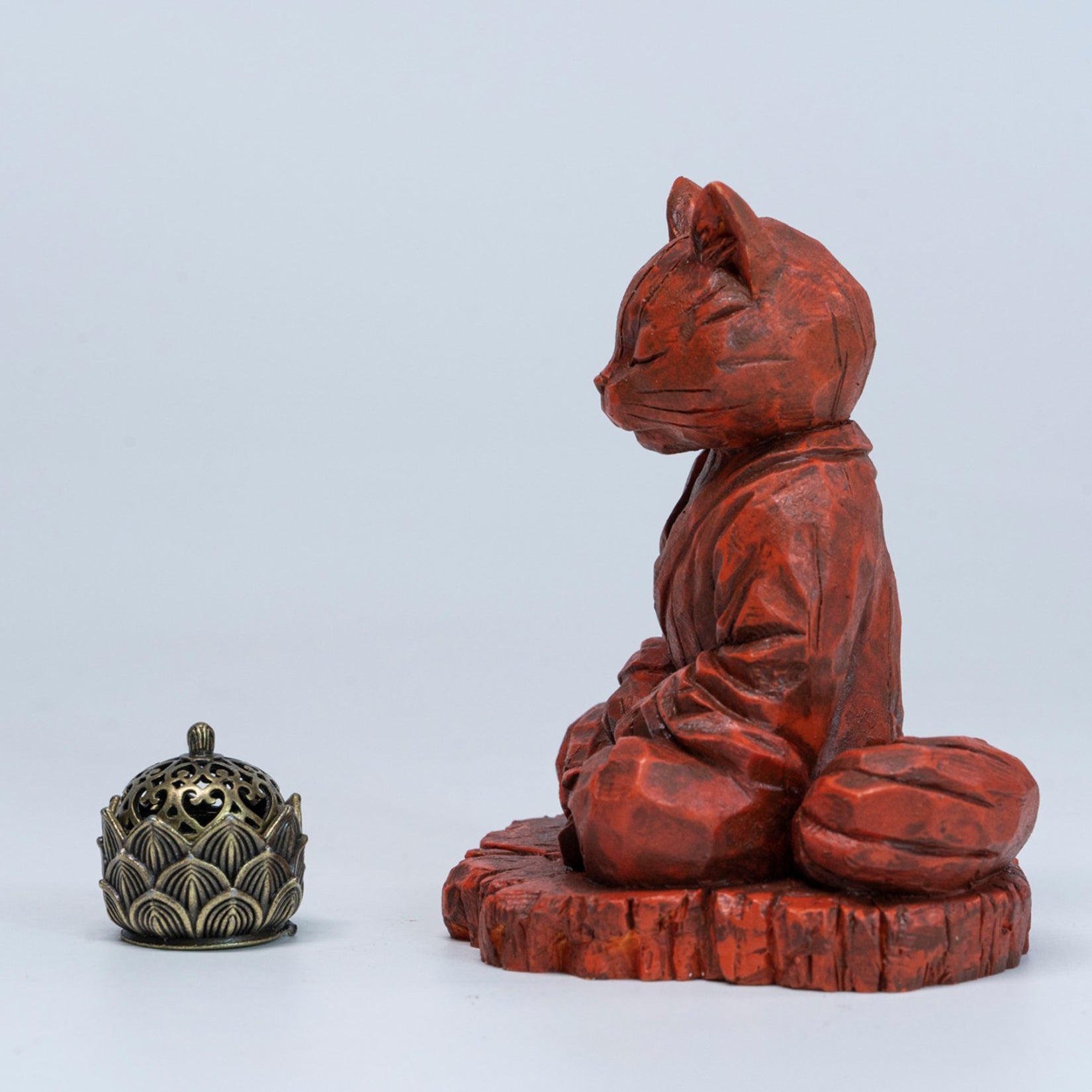 JXK Studio Wood‑Carved Zen Cat Figurine